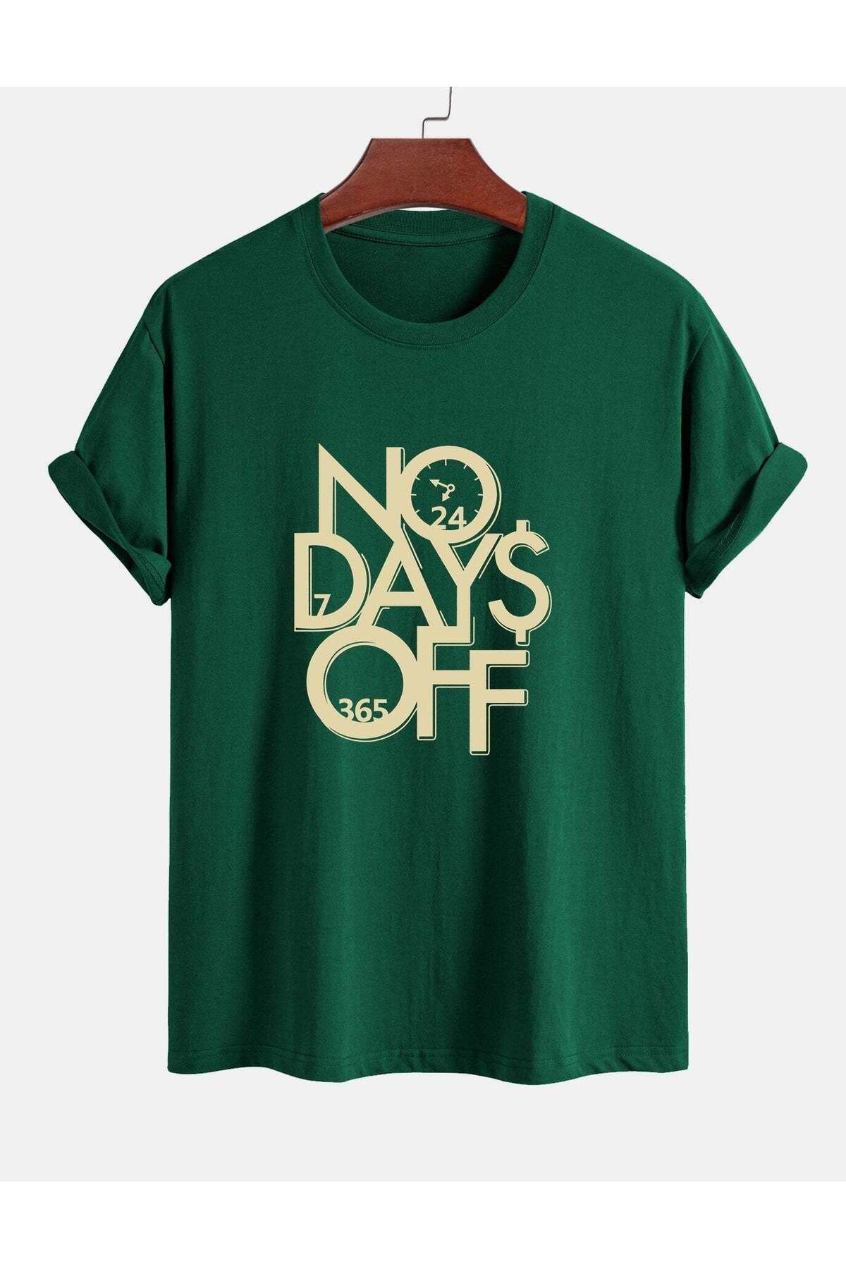 KUAS Unisex Oversize "NO DAYS OFF" Baskılı Bisiklet Yaka TSHİRT