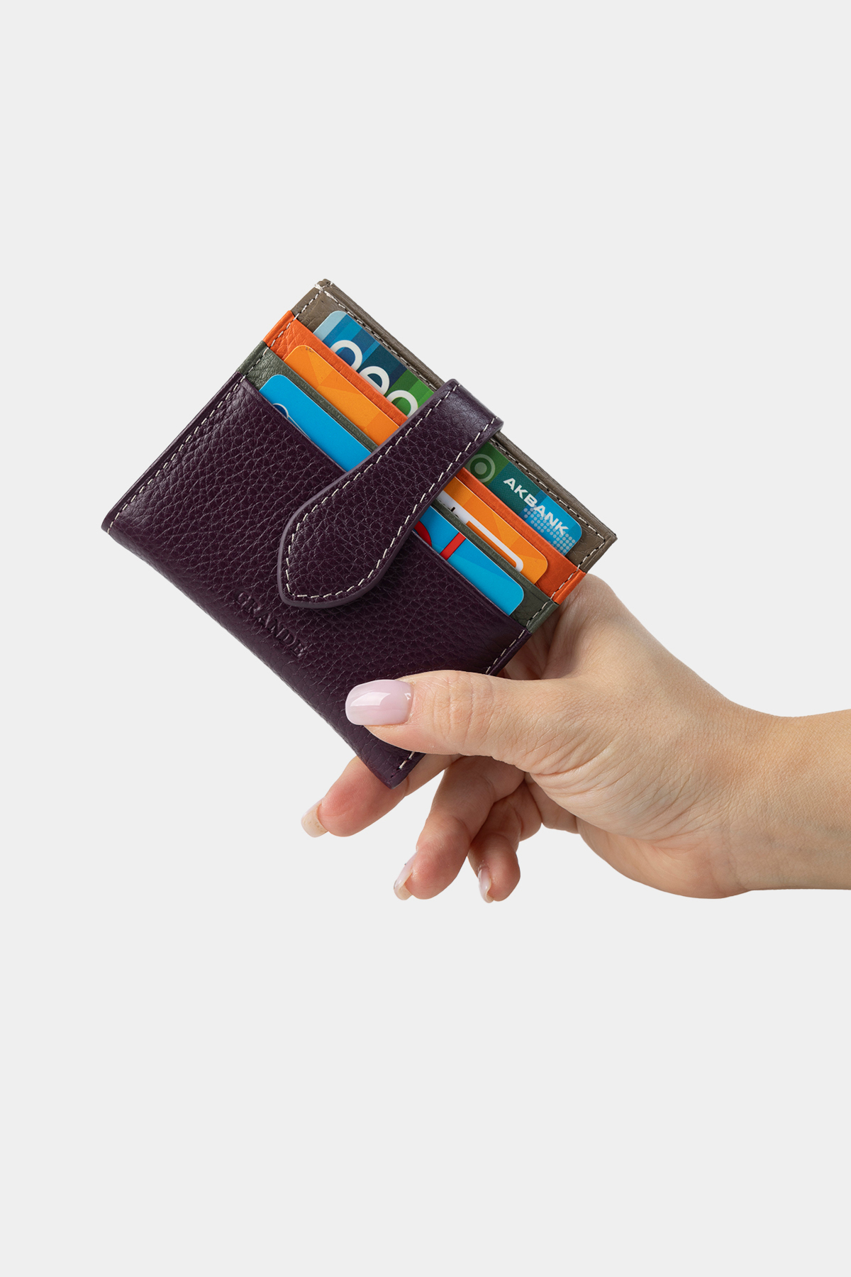 Grande 800-g Hakiki Deri Çıtçıtlı Yatay Kartlık Flother Mürdüm görsel 2