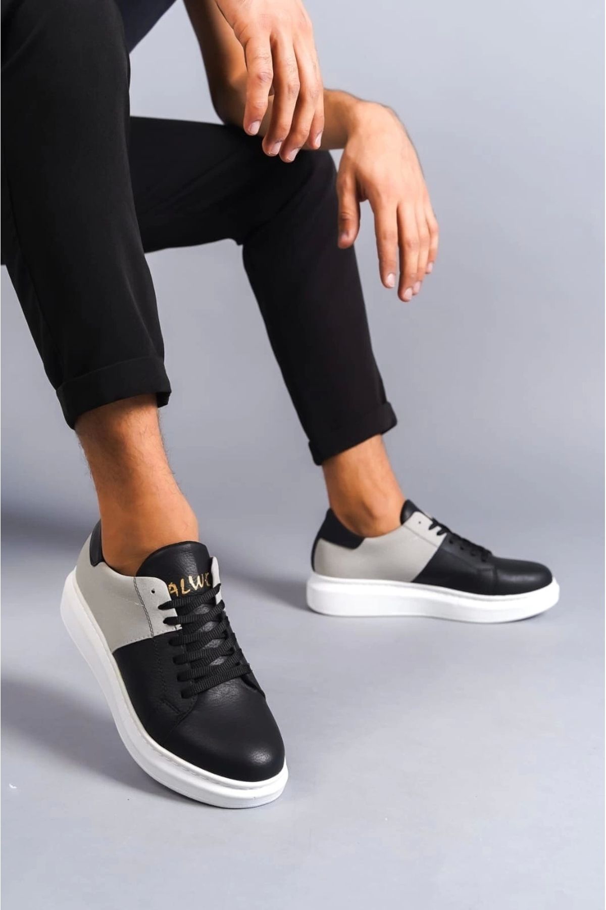 TB Terzi Bey Tb151 Boost Bağcıklı Cilt Süet Erkek Günlük Sneaker Ayakkabı Csbt - Siyah/gri