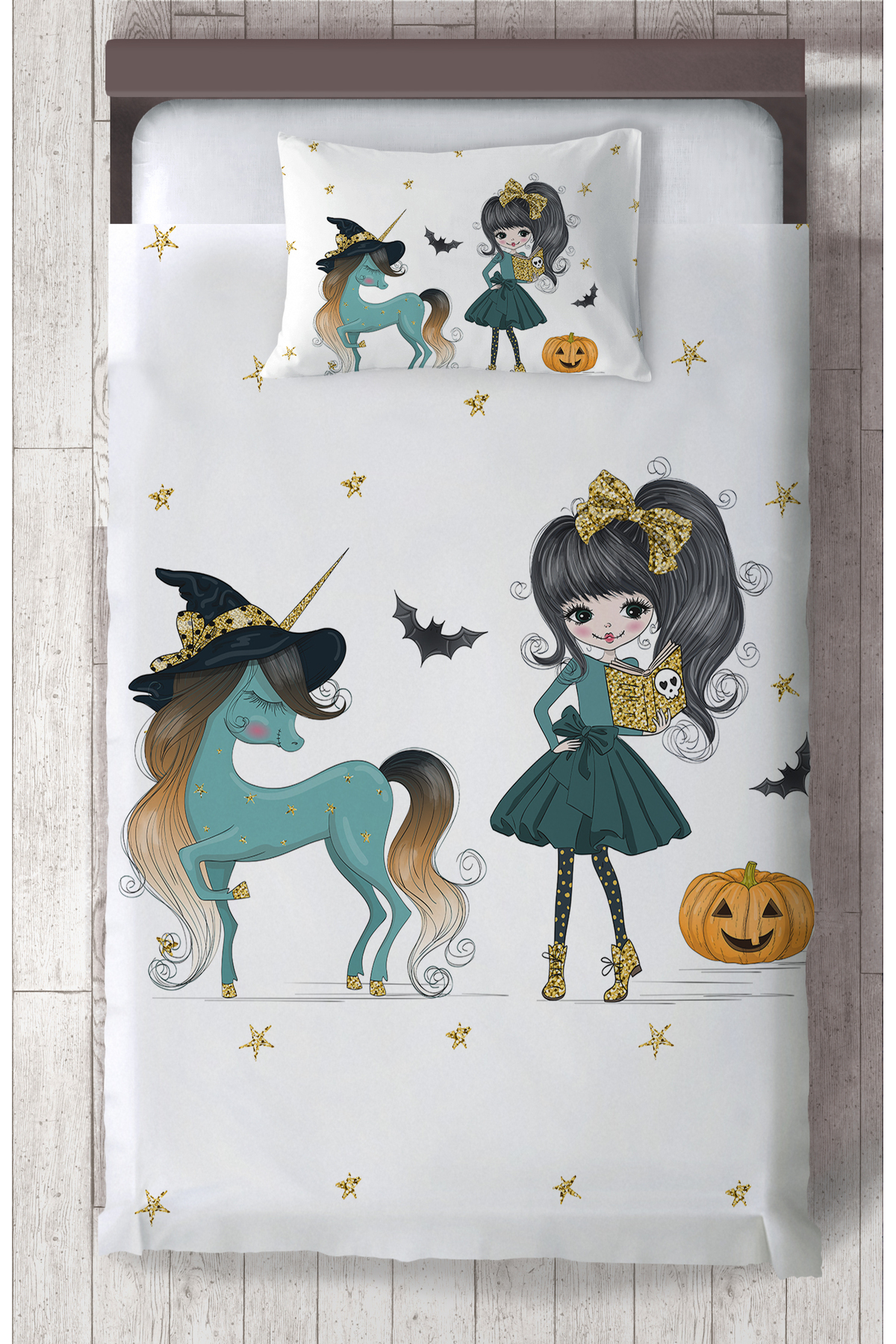 BABY and CHILDREN 'S ROOM Pumpkin Unicorn Patterned Bedspread