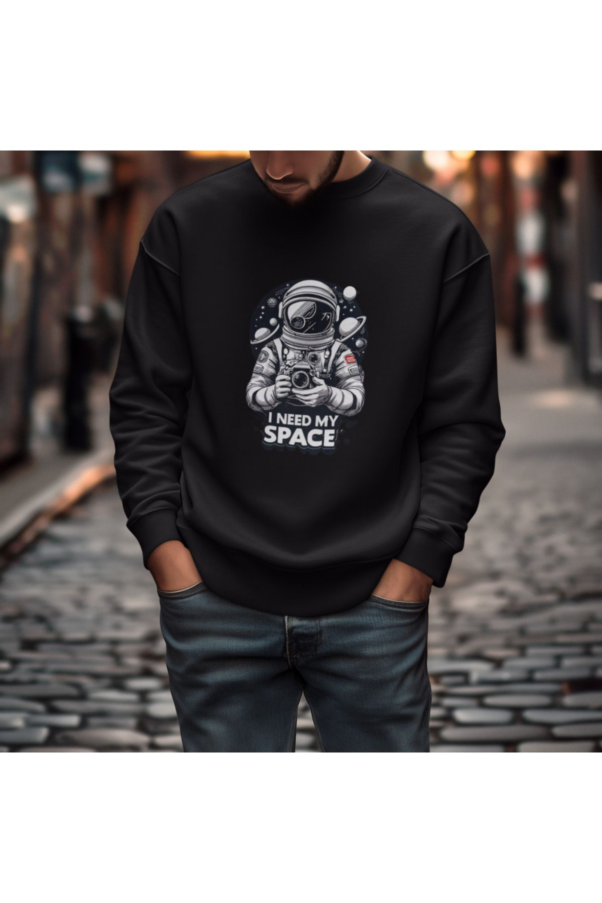 MAGORS ASTRONOT BASKILI BİSİKLET YAKA PAMUKLU 3 İPLİK  SWEATSHIRT