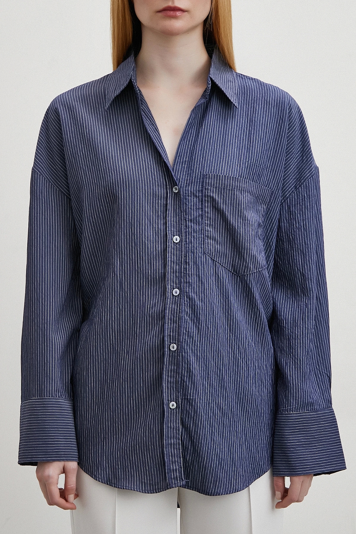 Never more  Cepli Çizgili Gömlek Lacivert - Görsel 2