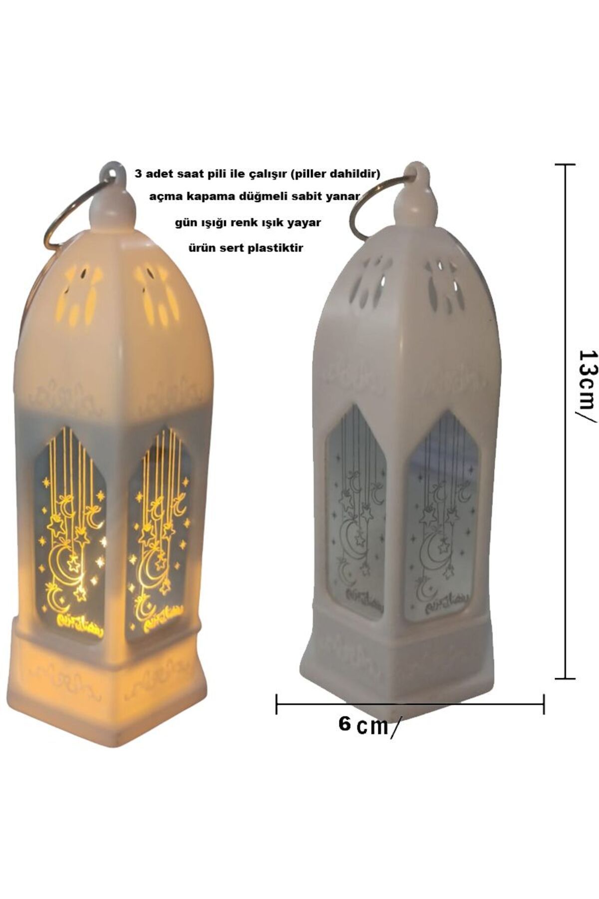 partidolu 13x5 cm Beyaz Renk Mika Malzeme Ramazan Kandili Gün Işığı Led Fener 1 Adet