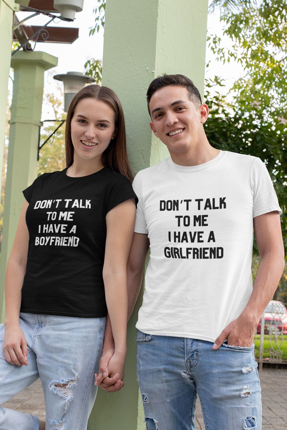 qoeuyl boutique Don't Talk To Me Baskılı Komik Sevgili Çift Kombin İkili %100 Pamuk Sevgililer Günü Hediye T-Shirt