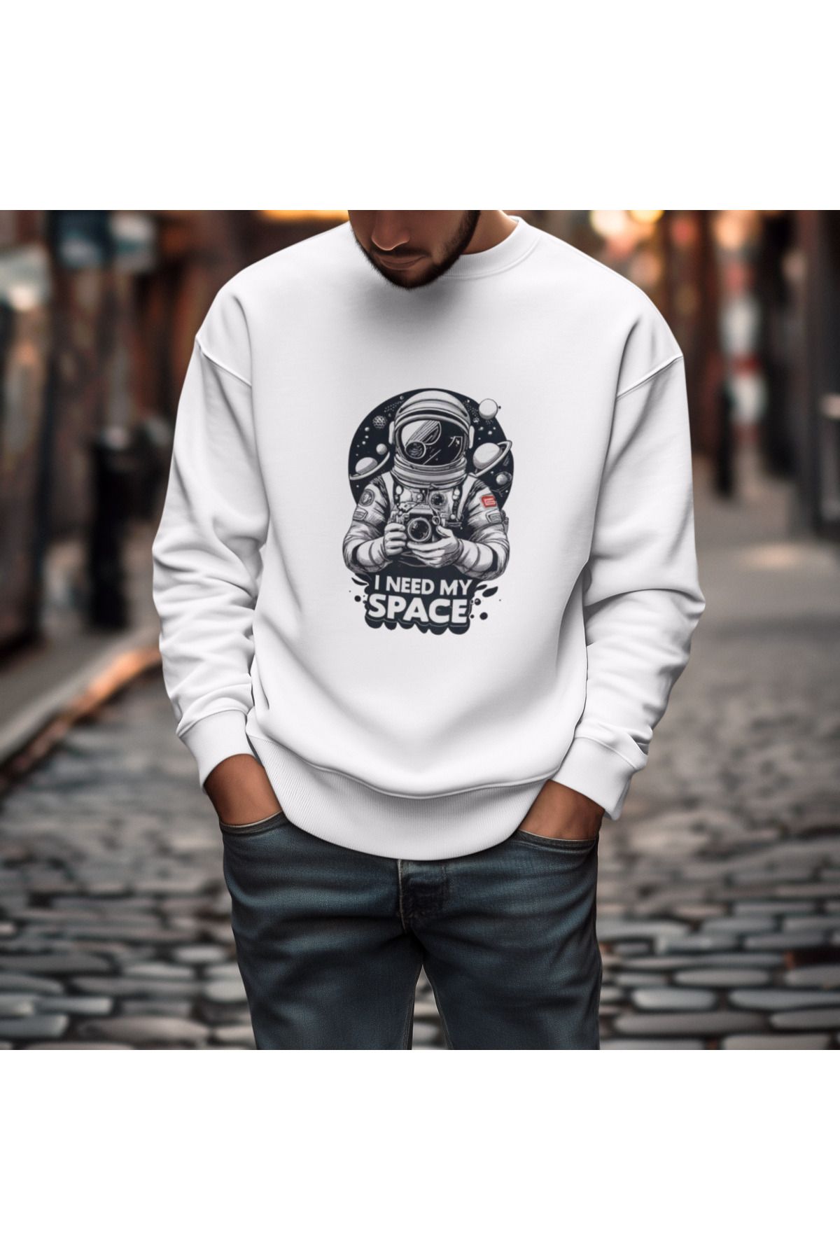 MAGORS ASTRONOT BASKILI BİSİKLET YAKA PAMUKLU 3 İPLİK  SWEATSHIRT