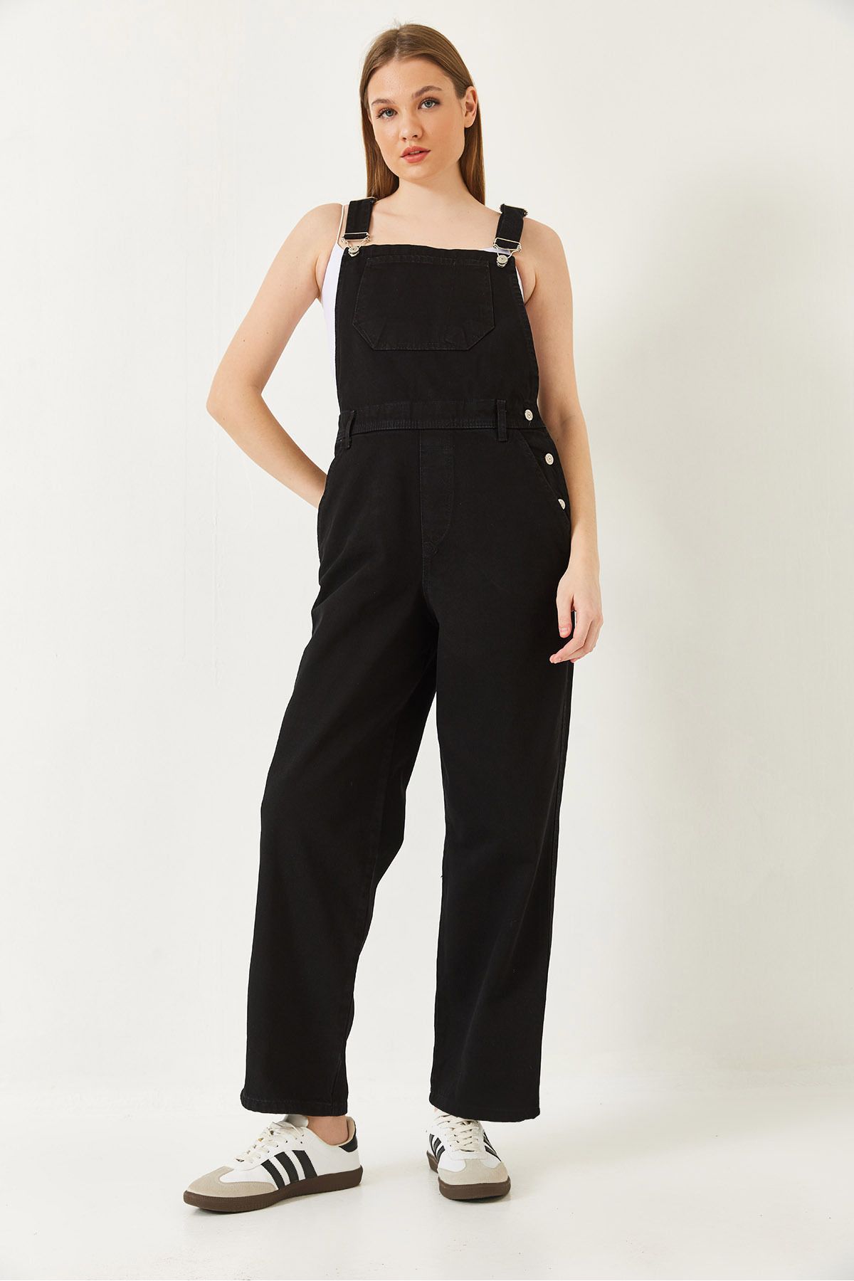 Bianco Lucci-Women's Strap Bag Pocket Long Denim Salopet 5