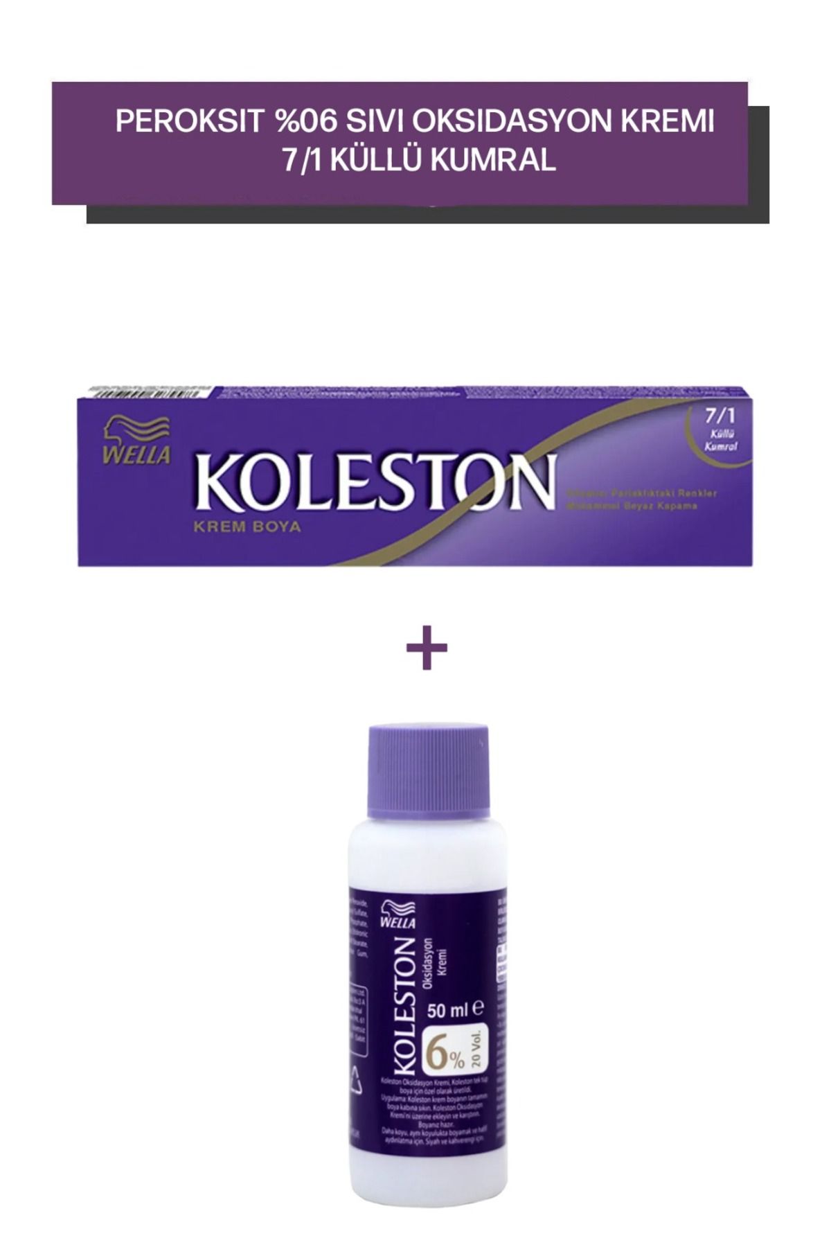 Wella Koleston Peroksit 06% Sıvı Oksidasyon Kremi+Koleston Single Tüp Saç Boyası 7/1 Küllü Kumral