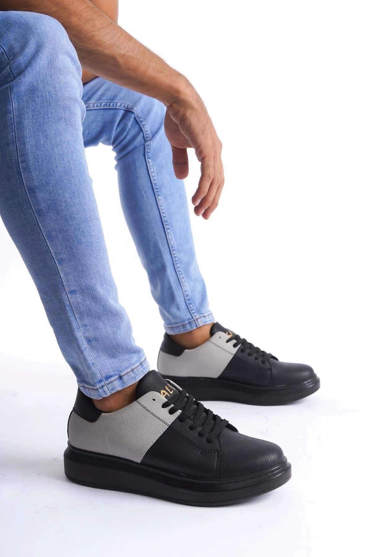 TB Terzi Bey Tb151 Boost Bağcıklı Cilt Süet Erkek Günlük Sneaker Ayakkabı Csst - Siyah/gri