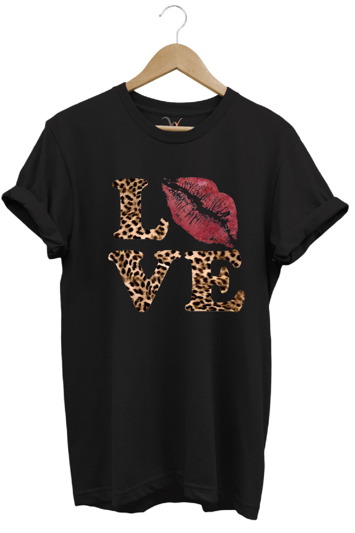 joyyfashion Leopar Love Baskılı T-Shirt