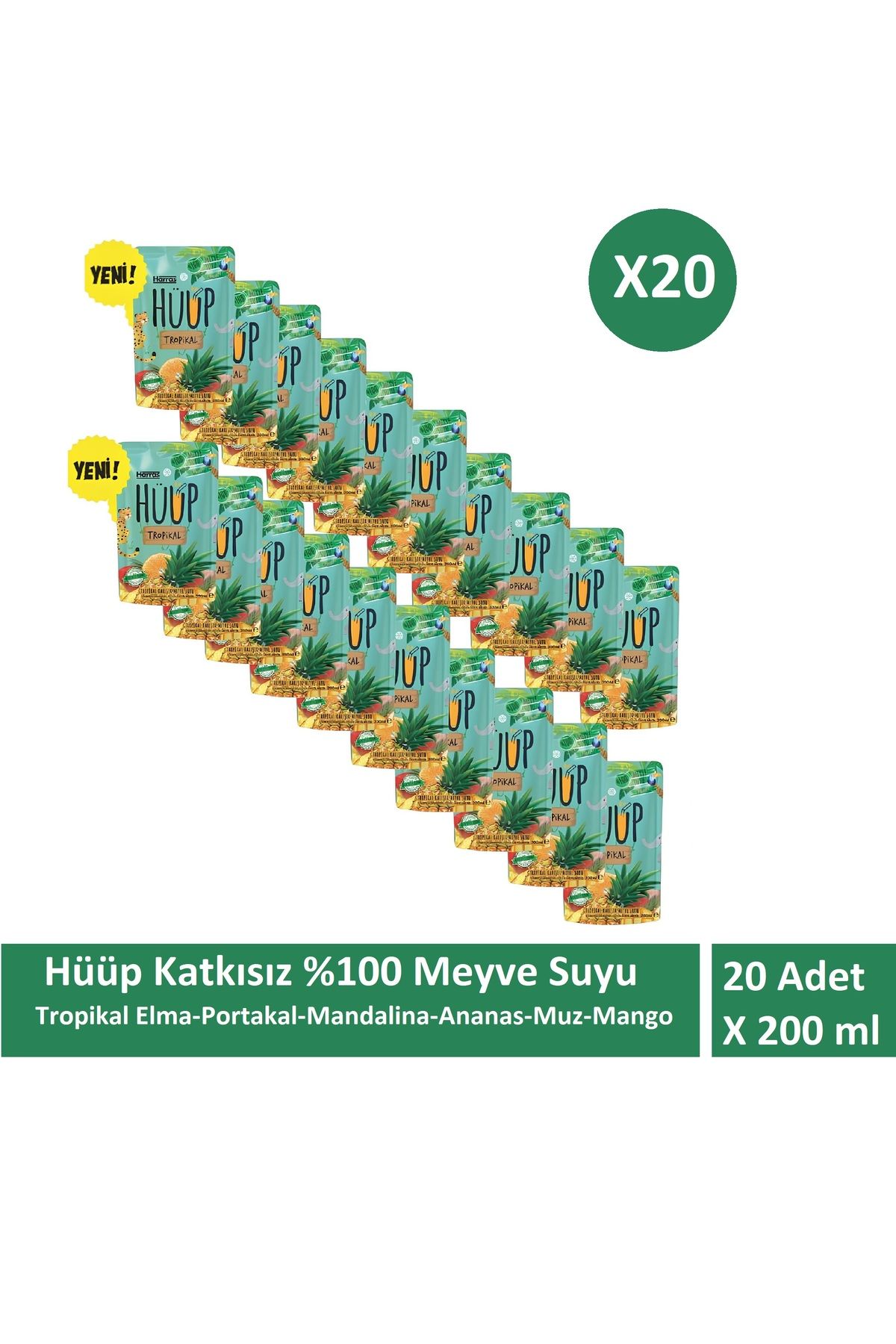 Harras Hüüp Katkısız Karışık Meyve suyu Elma Portakal Mandalina Ananas Muz Mango X 20 Adet