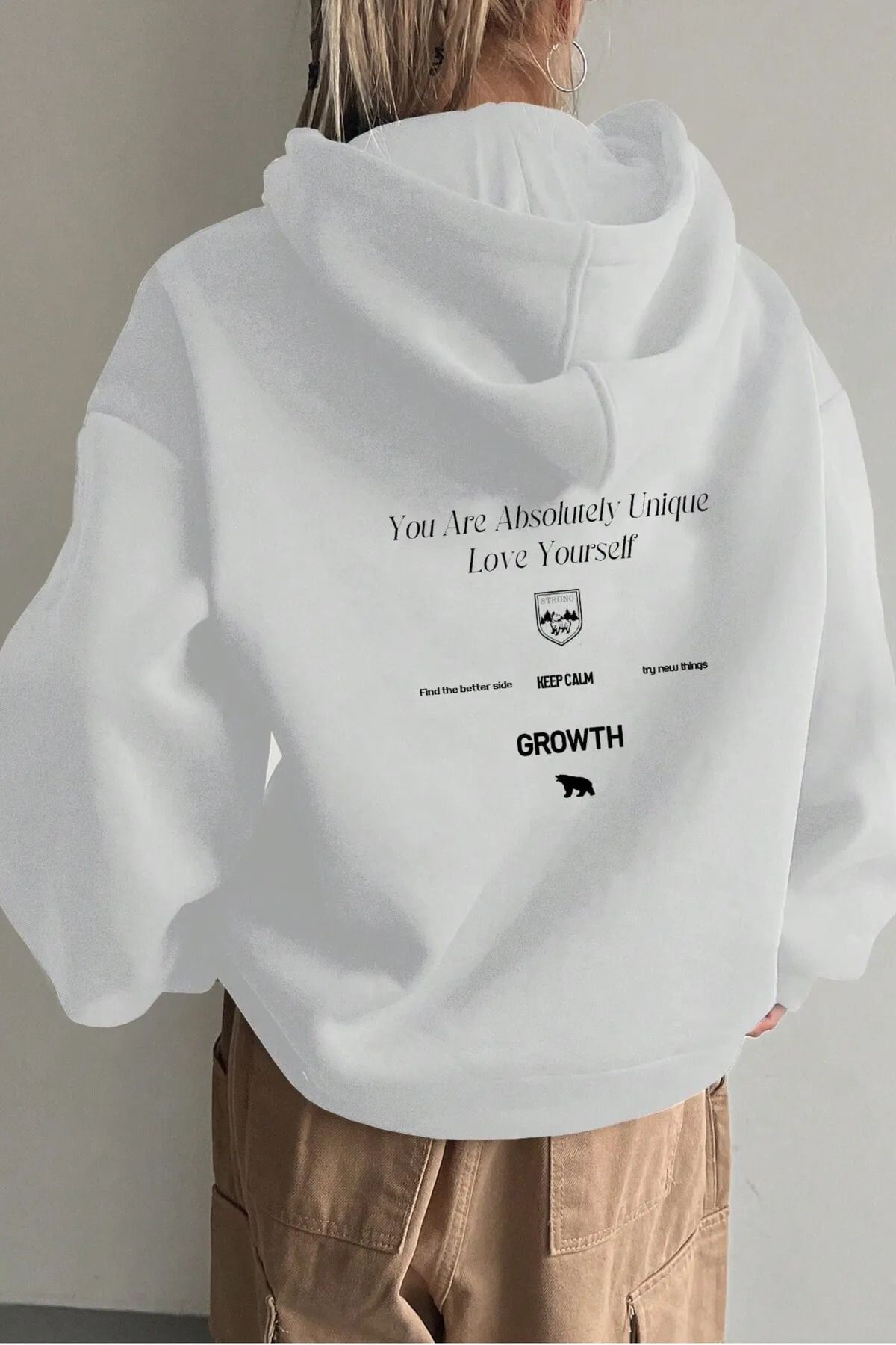 Wish BF Unisex Kapüşonlu Love Yourself Sırt Baskılı Oversize Sweatshirt