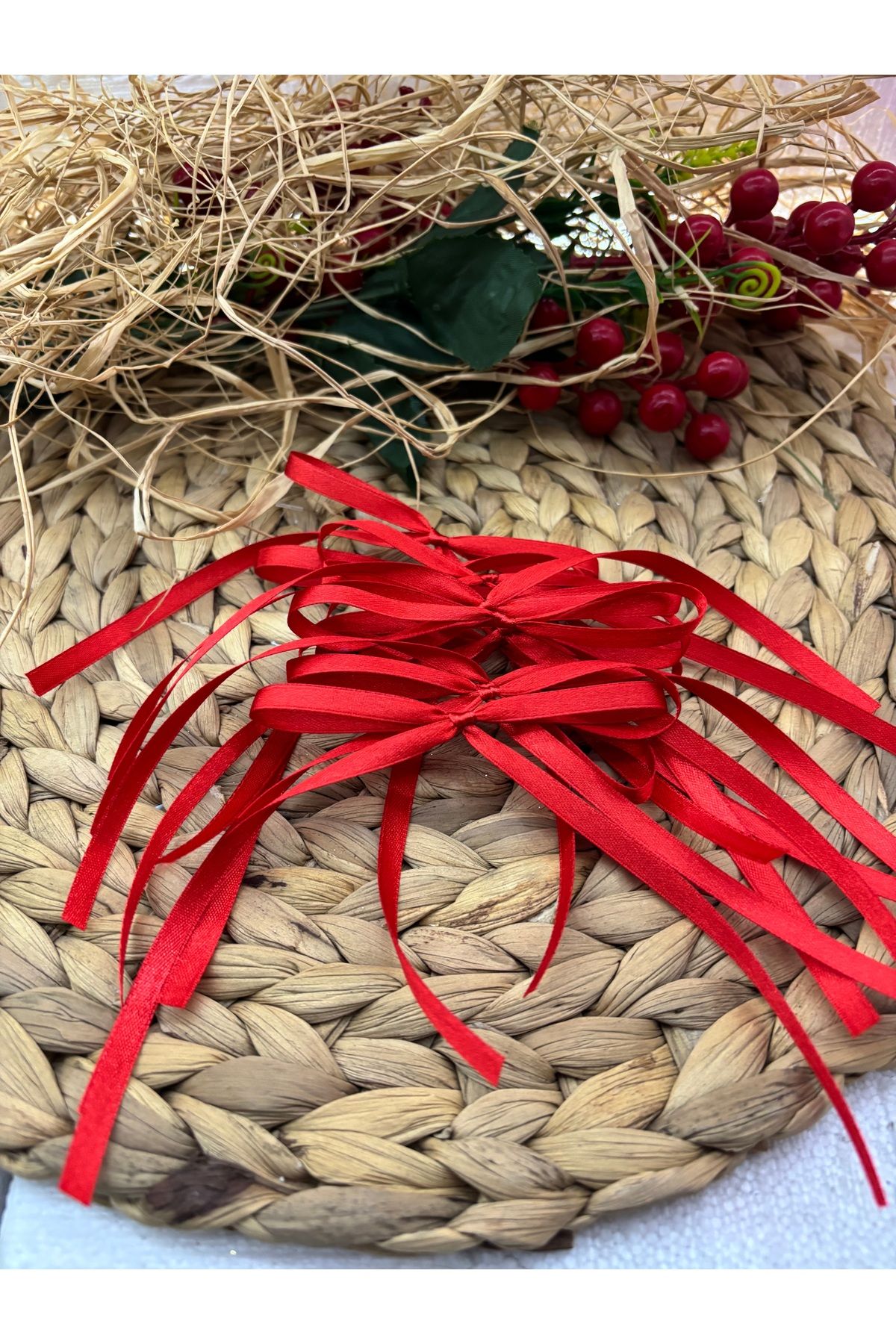 Deniz Party Store-6mm Red Satin Ready Bow Ribbon 10 Pcs Balloon Ribbon 3