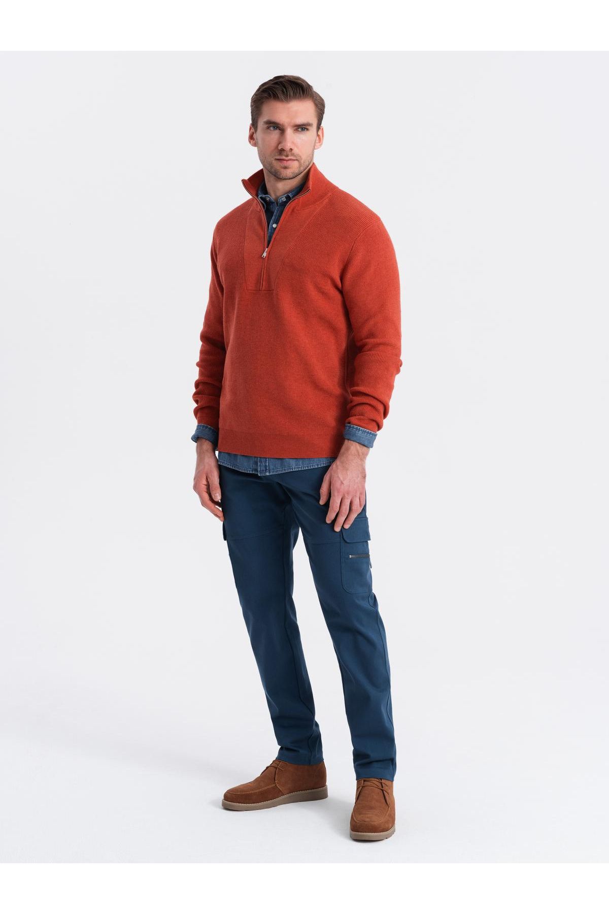 OMBRE-Herren Cargohose STRAIGHT LEG mit Reißverschlusstaschen - dunkelblau V1 OM-PACG-0204 XL 3