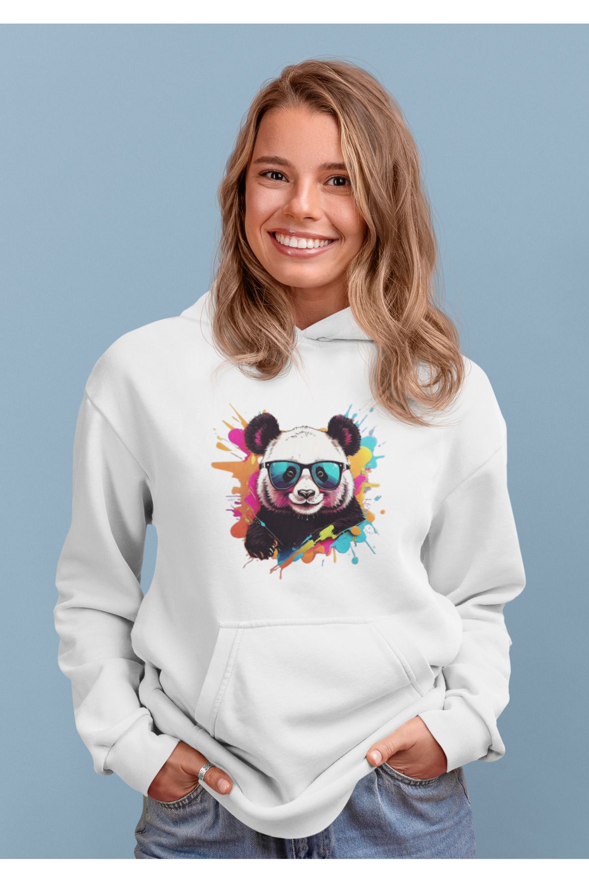 MAGORS PANDA BASKILI PAMUKLU UZUN KOLLU ŞARDONLU 3 İPLİK KAPŞONLU SWEATSHIRT