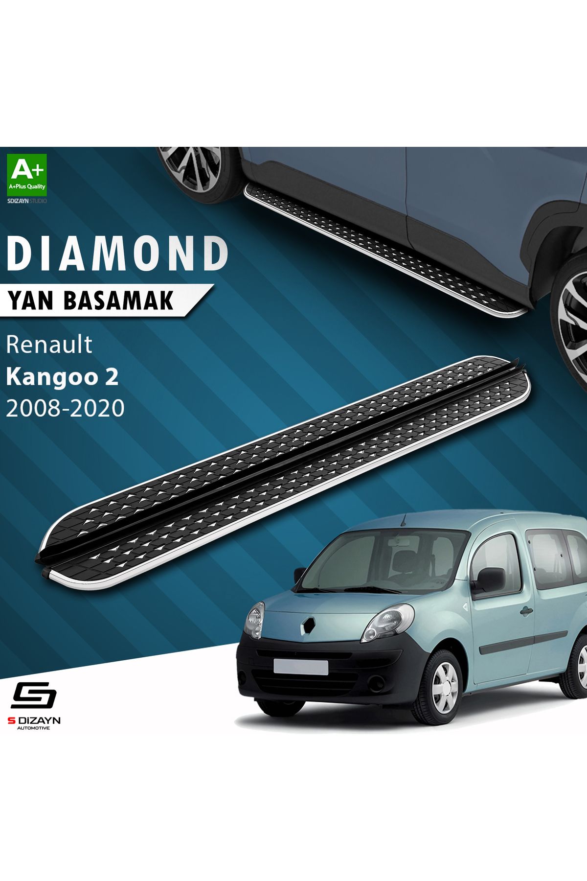 Life Tuning S-Dizayn Renault Kangoo 2 Uzun Şase Diamond Krom Yan Basamak 223 Cm 2008-2020 A+ Kalite