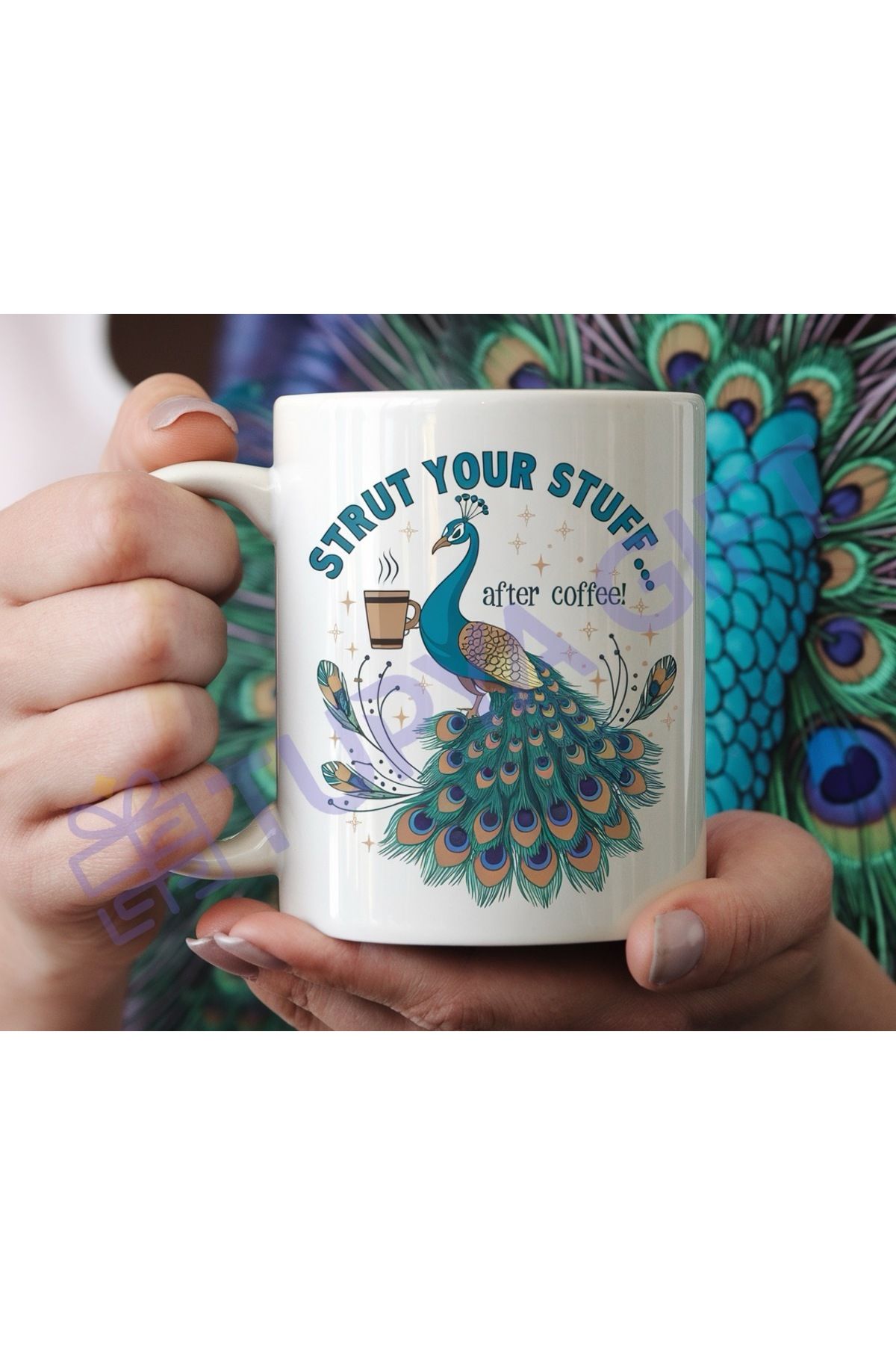 Tupya Gift "Strut Your Stuff… After Coffee!" Tavus Kuşu Temalı Kupa