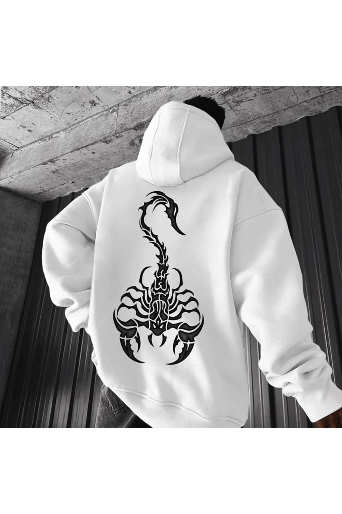 aynewmoda Akrep Logosu Baskılı Kapüşonlu Sweatshirt Hoodie