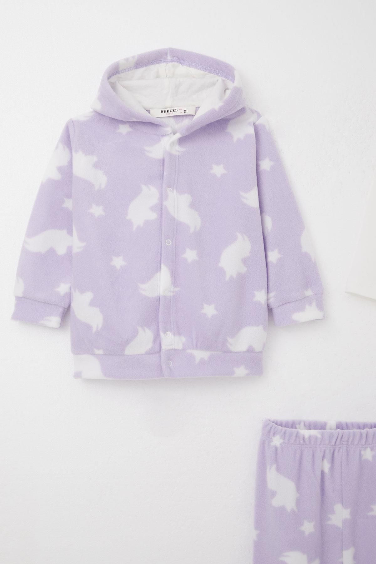 Breeze-Baby Girl Bodysuit 3 Piece Fleece Set with Star Pattern 4 Months-1 Years, Lilac 3