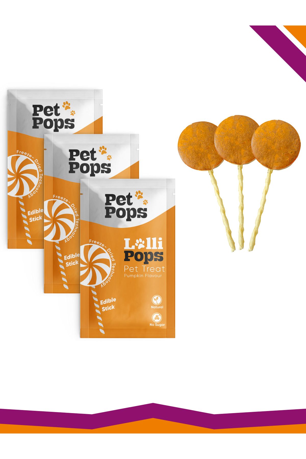 PET POPS Lollipops Tavuk Ciğeri Bal Kabağı Dondurularak Kurutulmuş Kedi Köpek Ödülü Lolipop 3'lü Lolipopu