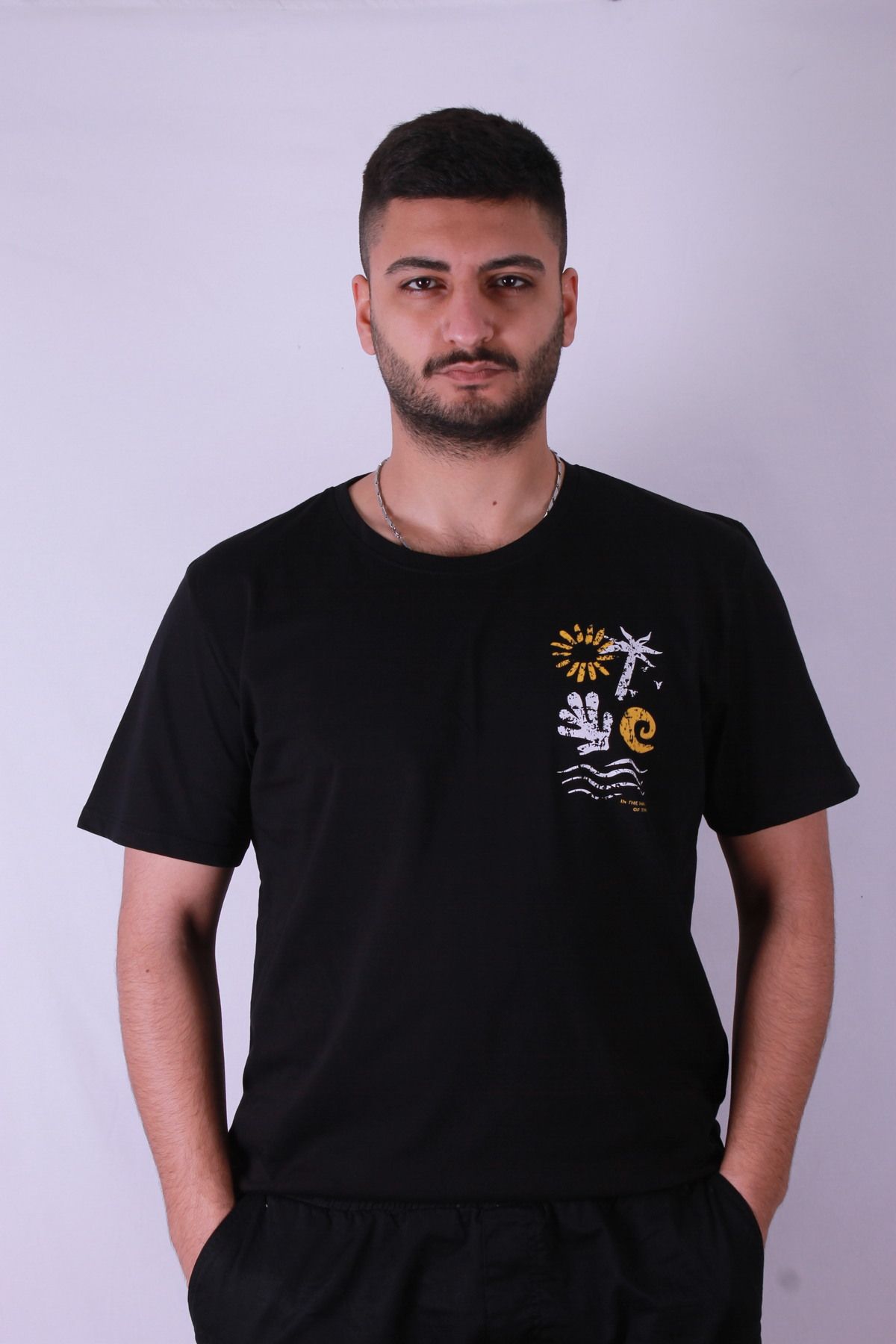 trender Yakamoz Baskılı Siyah Erkek T-Shirt Tr-10