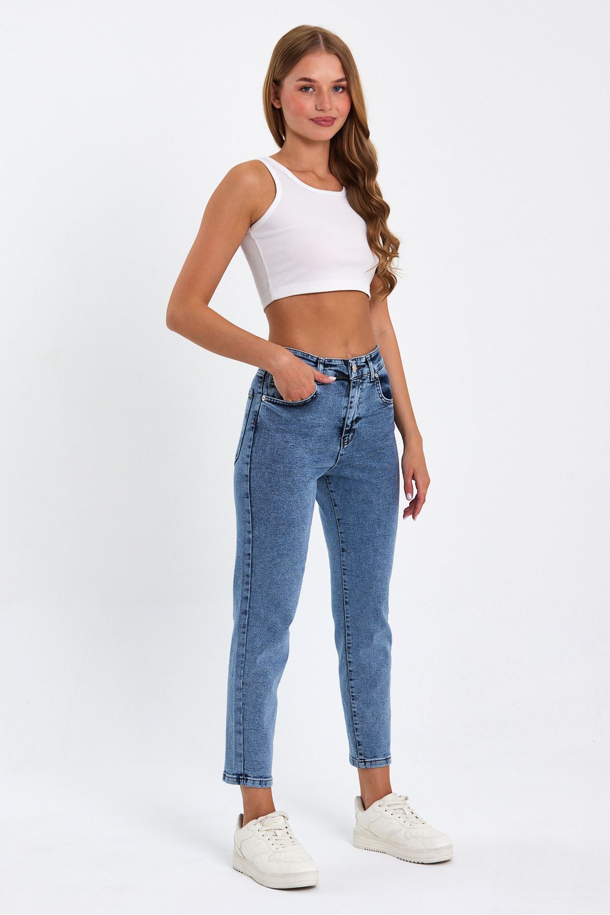 geenz manifacture Likralı Karyıkama Mom Süper Yüksek Bel Mom Jeans