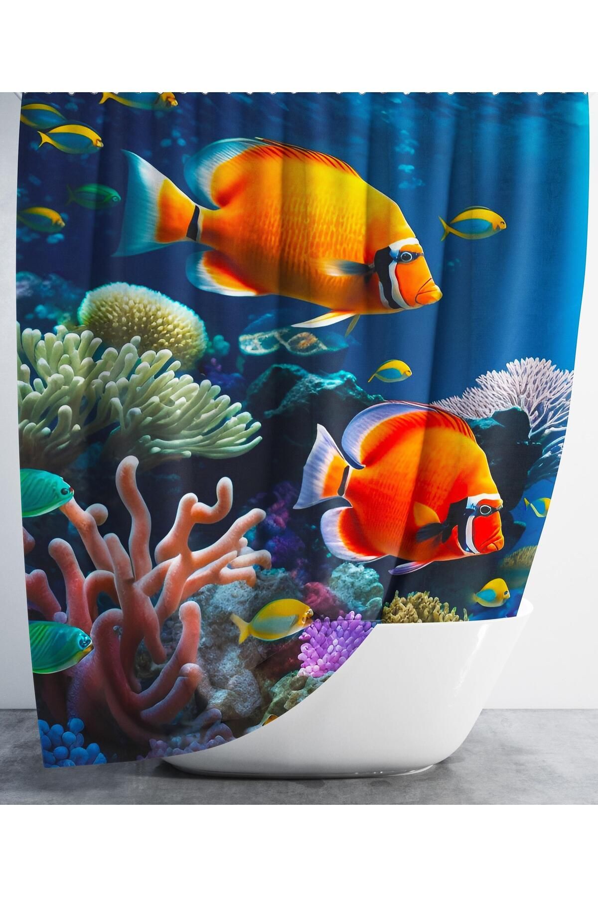 Zethome Banyo Perdesi 1x180x200 Tek Kanat Duş Perdesi Halka Hediyeli Duşakabin Perdesi Underwater