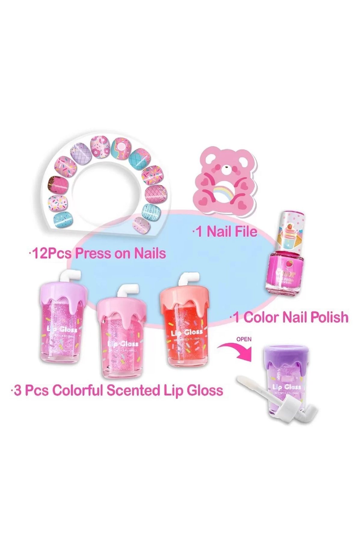 Muhcu Home Çocuklar İçin Harika Tırnak Nail Art Stüdyo ve Lipglosslar Seti