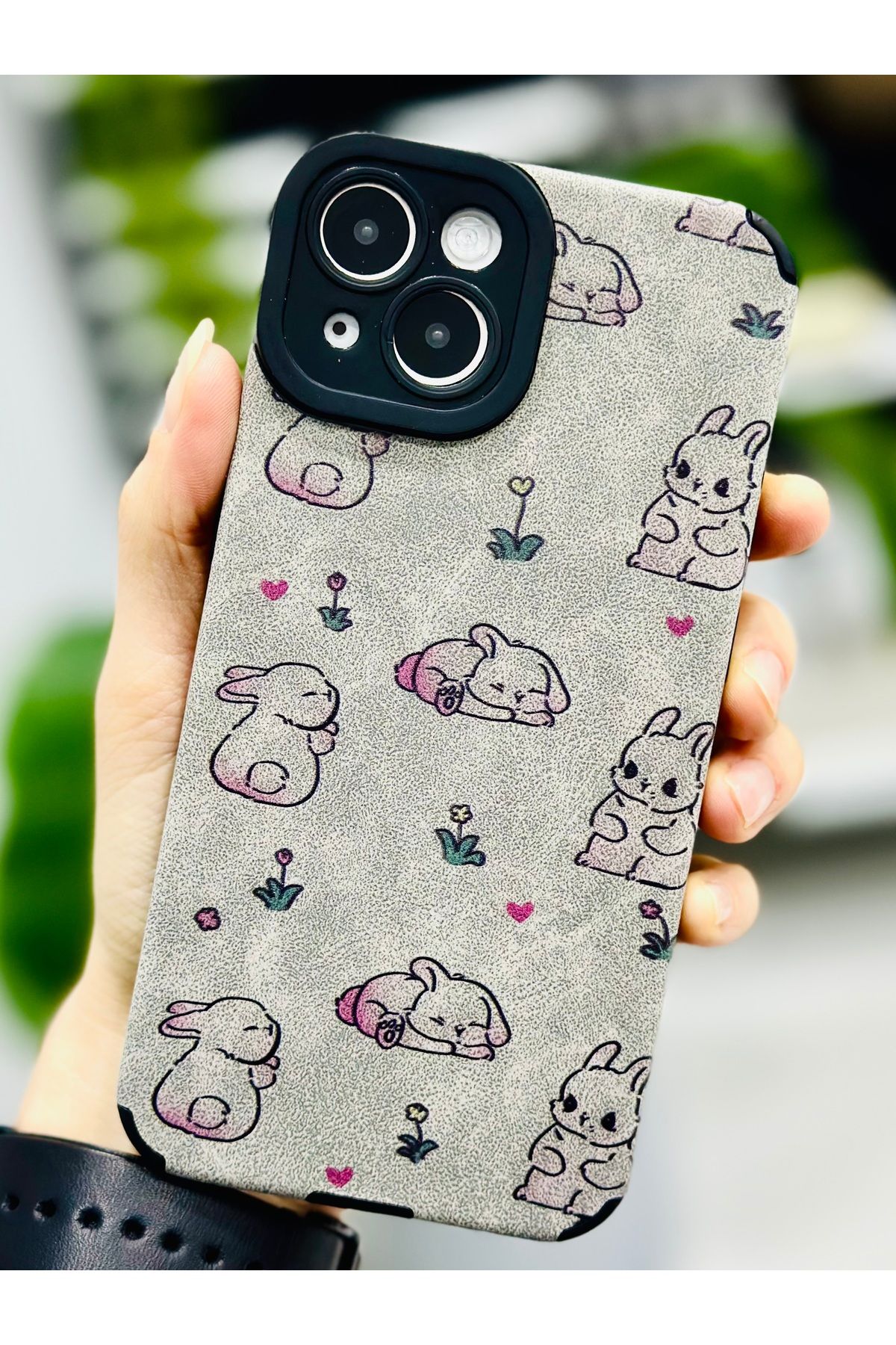 Go Aksesuar-جراب سيليكون مرن بتصميم أرانب مطلي متوافق مع هاتف Iphone 13 و14 3
