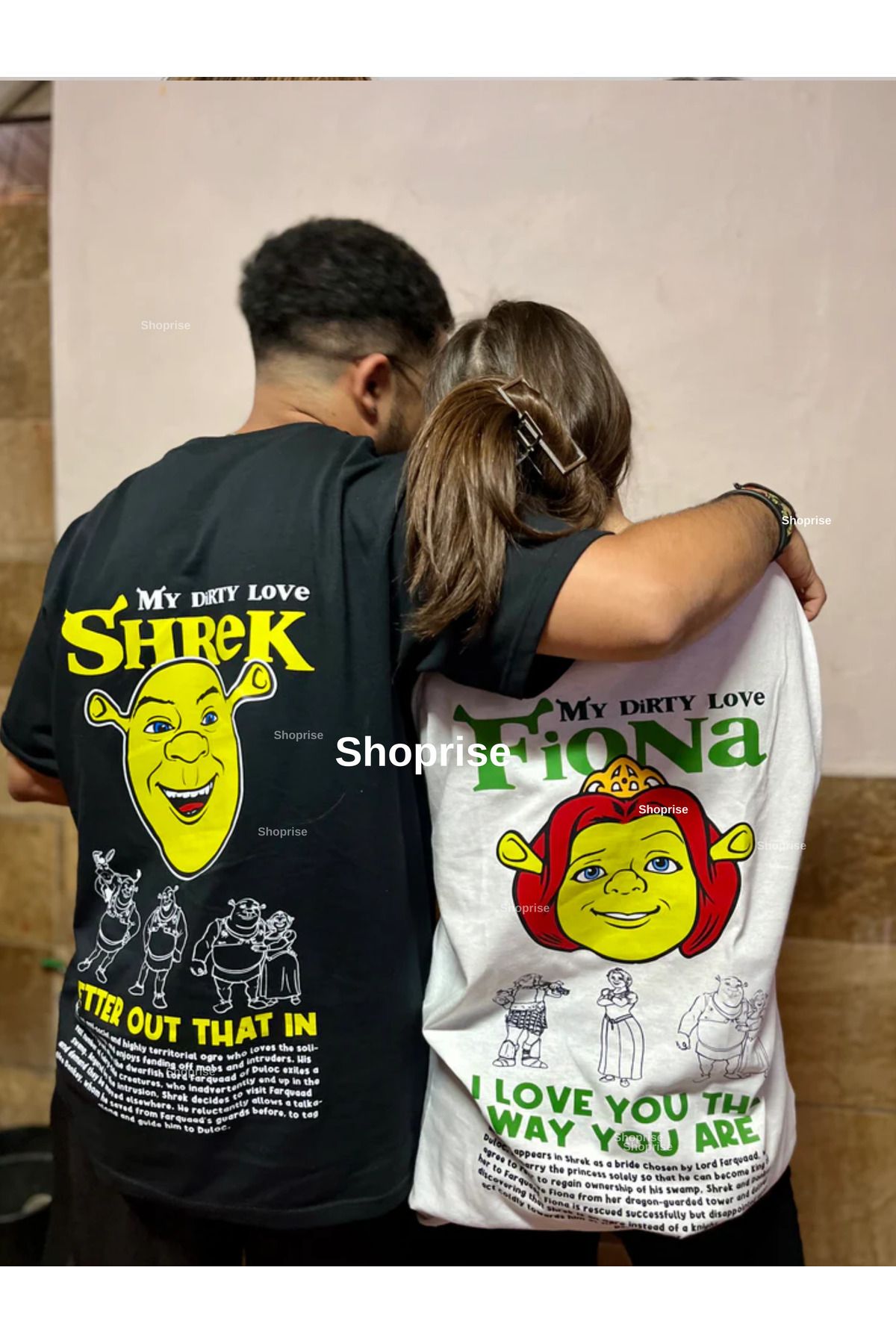 Shoprise Trend 14 Şubat Sevgililer Günü Fiona&Shrek-Eşek Baskılı Couple Çift Sevgili T-Shirt