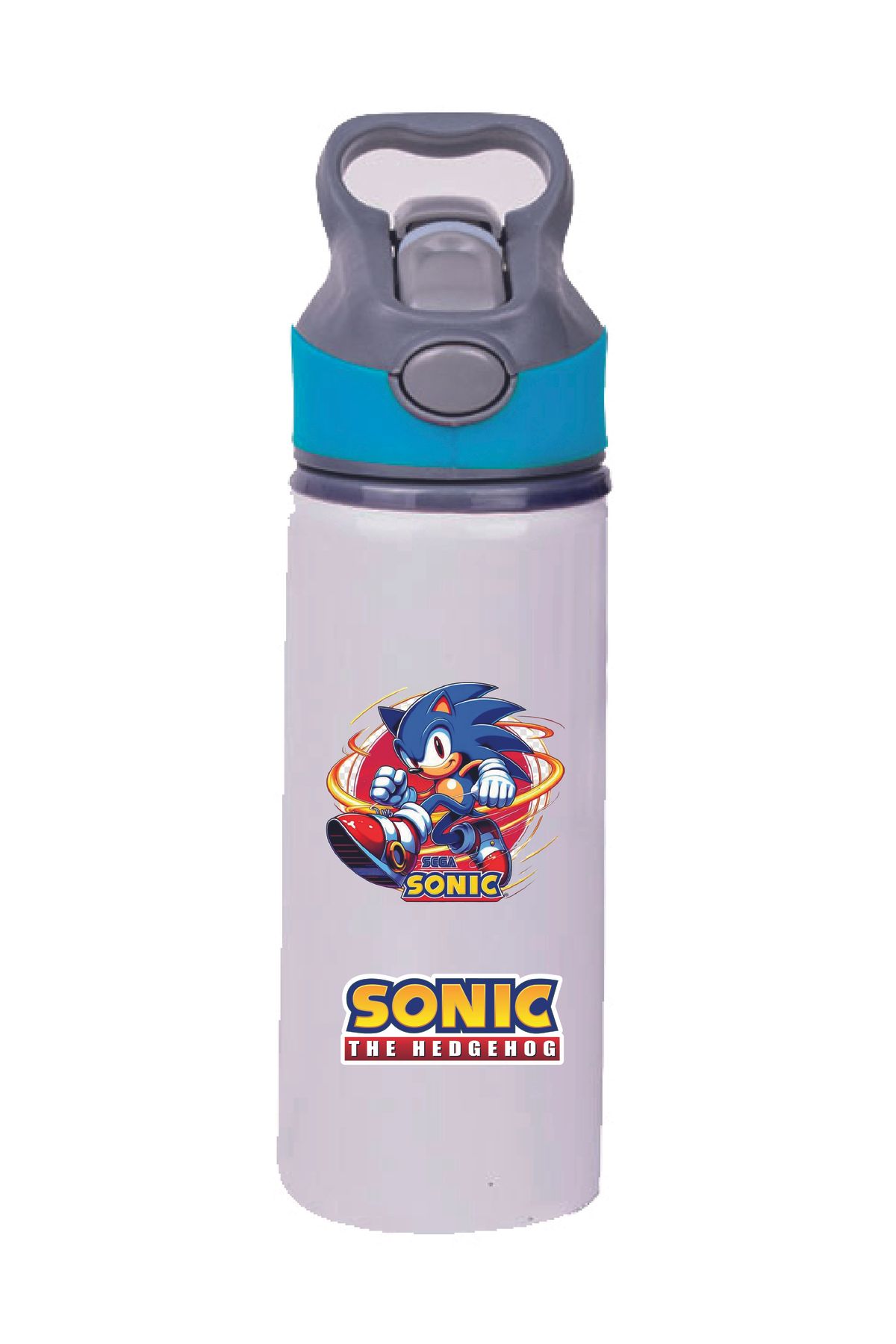 DKDZ SHOP SONIC Baskılı Pipetli Mavi Suluk - Matara - 650ml -005