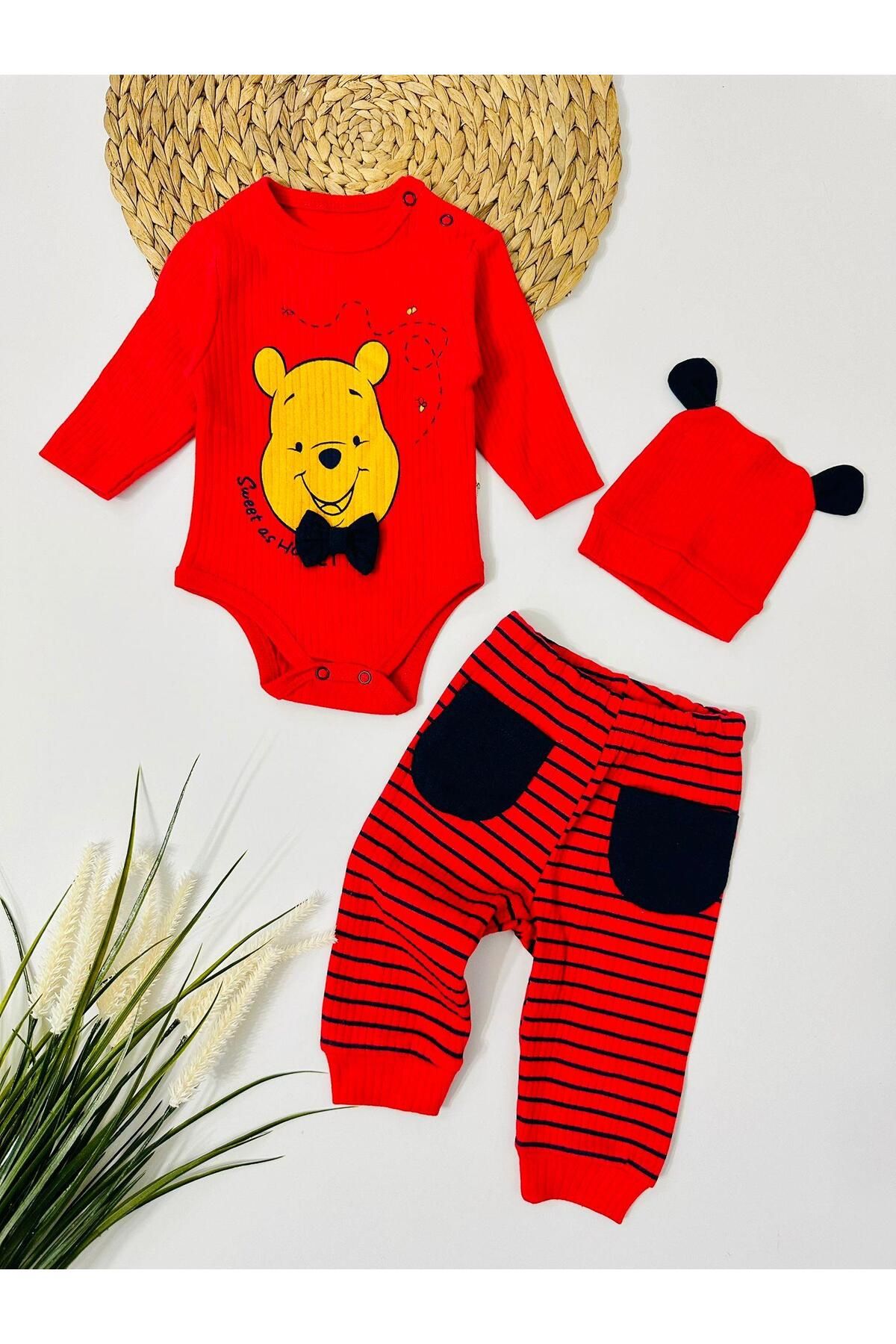 Alpbebe Winnie The Pooh Şapkalı Takım Set- Kırmızı