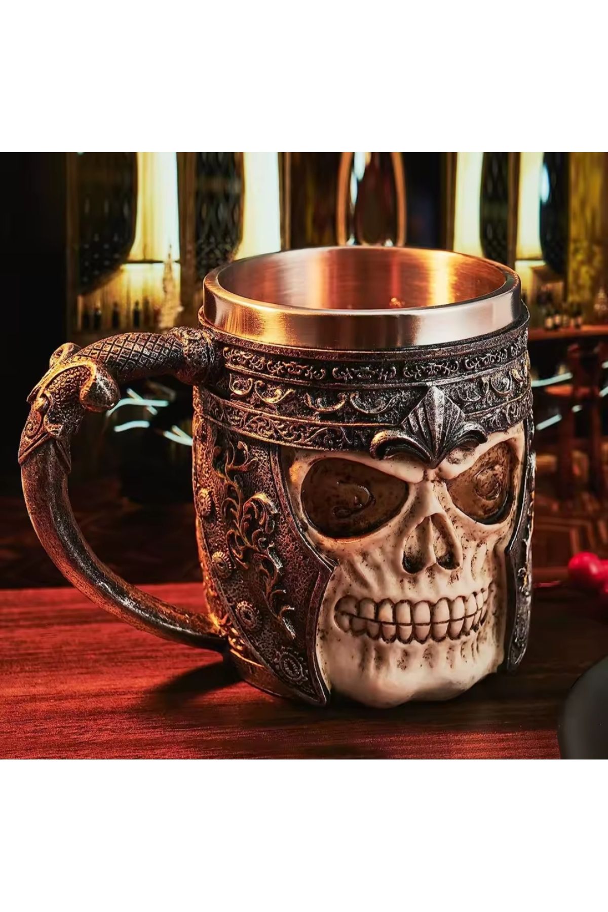 EXENET 3D Kurukafa Kupa Paslanmaz Çelik İskelet Bardak Mug Gotik Tasarım Sıradışı Otantik Sürpriz Hediyelik