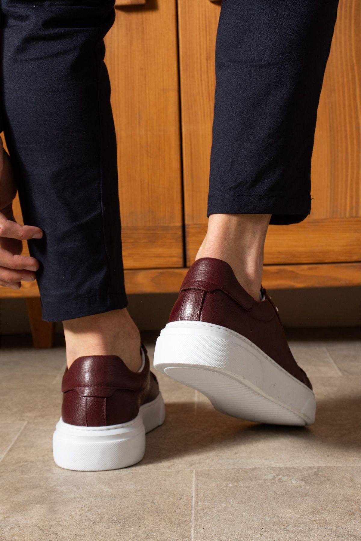 Safari Ayakkabı-Men's Leather Sneakers - Tommy Burgundy Shoes 4