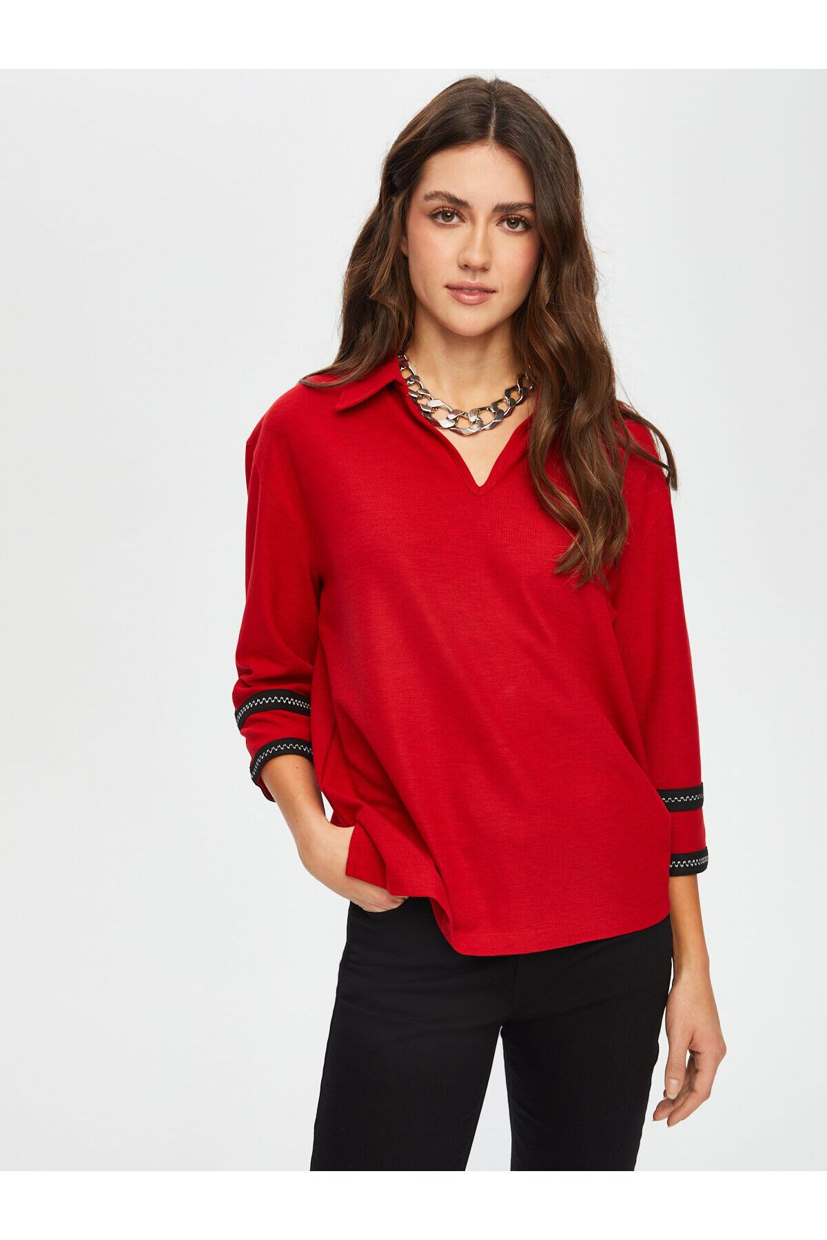 Faik Sönmez-Zigzag Striped Polo Neck Knitted Blouse 004 2