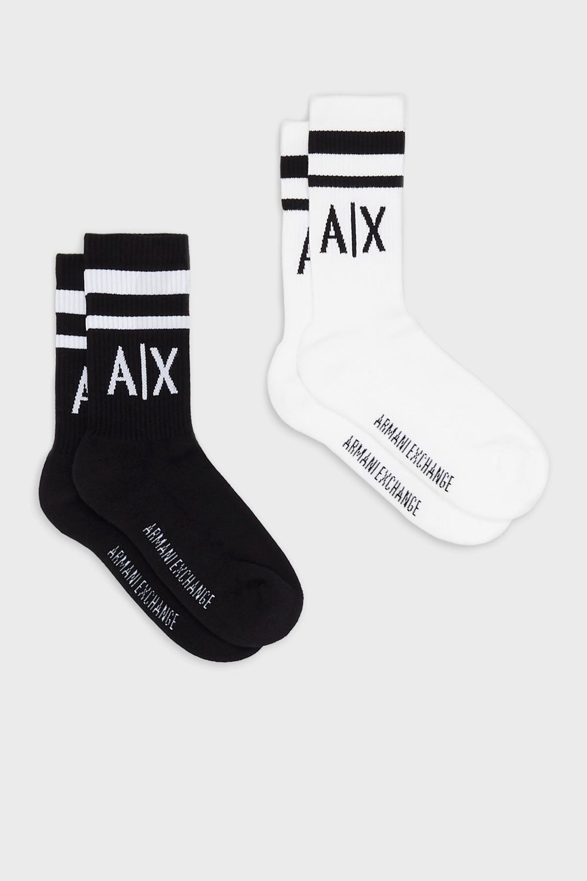 Armani Exchange Streç Pamuklu Logolu ve Şeritli 2 Pack Çorap ÇORAP 943030 CC650 00121