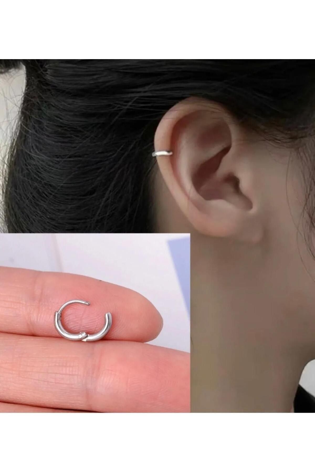 Piercing Market Steel & Silver-حلقة فولاذية جراحية 316 لتر للجنسين - حلق ثقب الغضروف اللولبي الزنمة 1