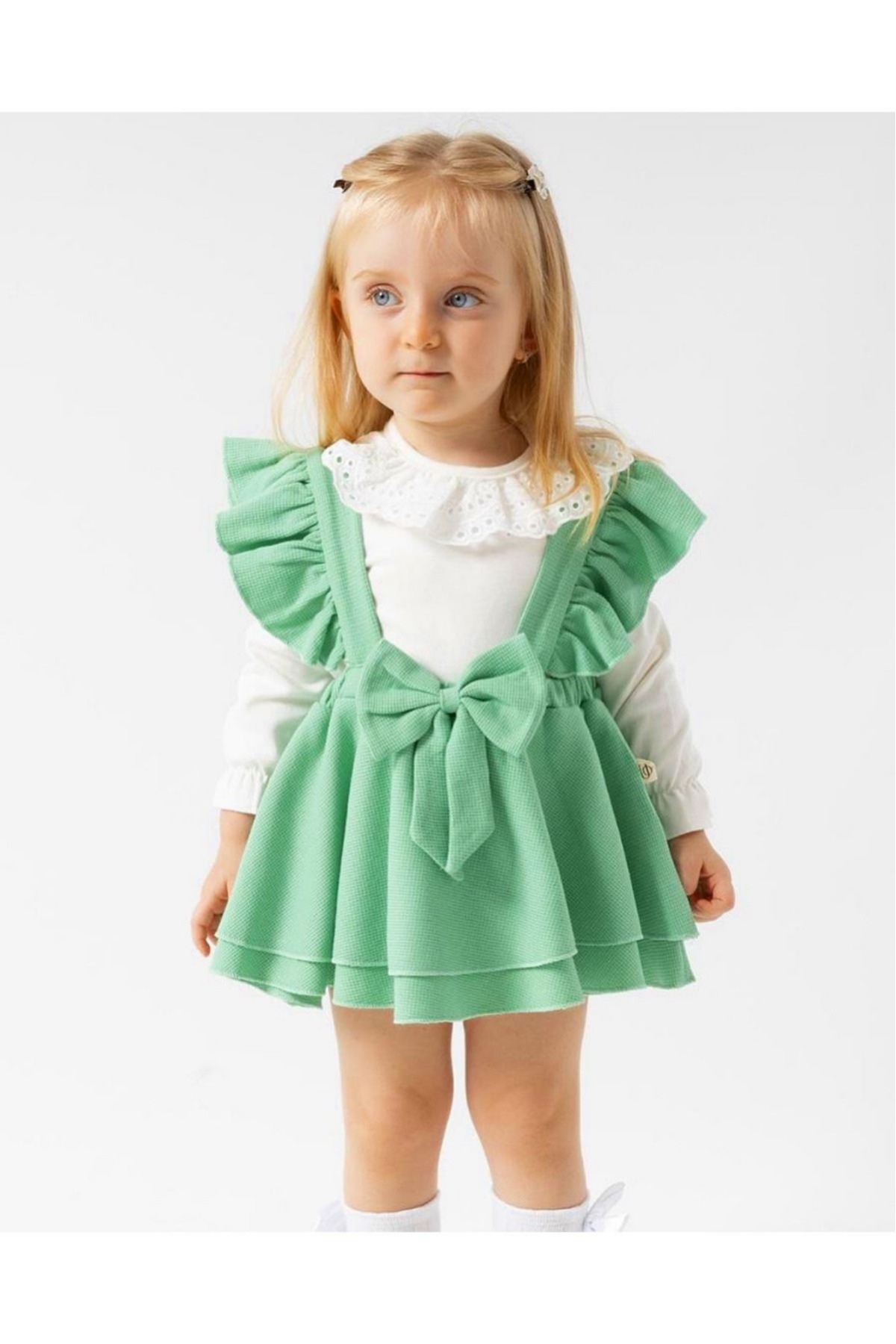 Little Baby Fiyonklu %100 Pamuklu Şık Jile Etek Elbise Dantelli Çıtçıtlı Body fotoğrafı 3 (önizleme)