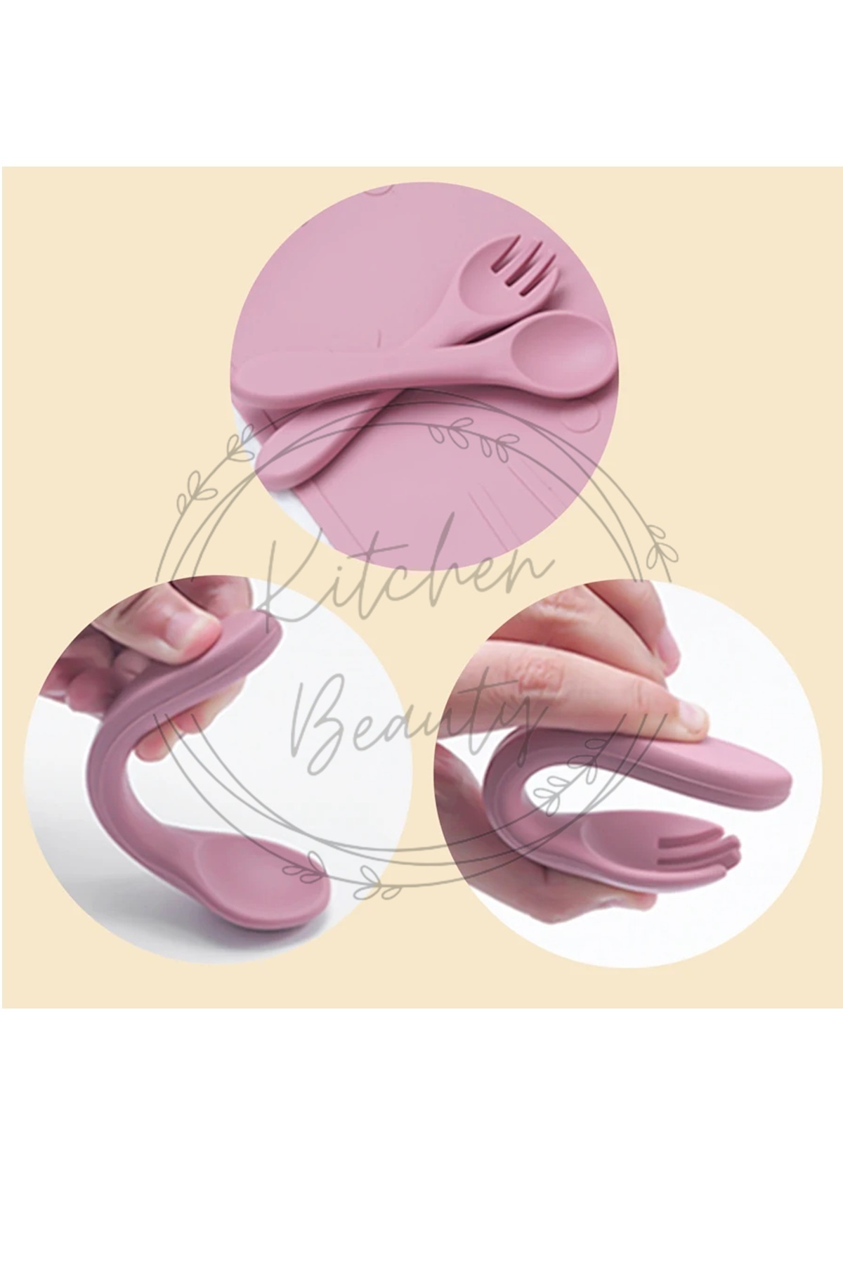 Kitchen Beauty Silikon Bebek Beslenme Seti Bebek Mama Kaşık Ve Çatal Mavi fotoğrafı 4 (önizleme)