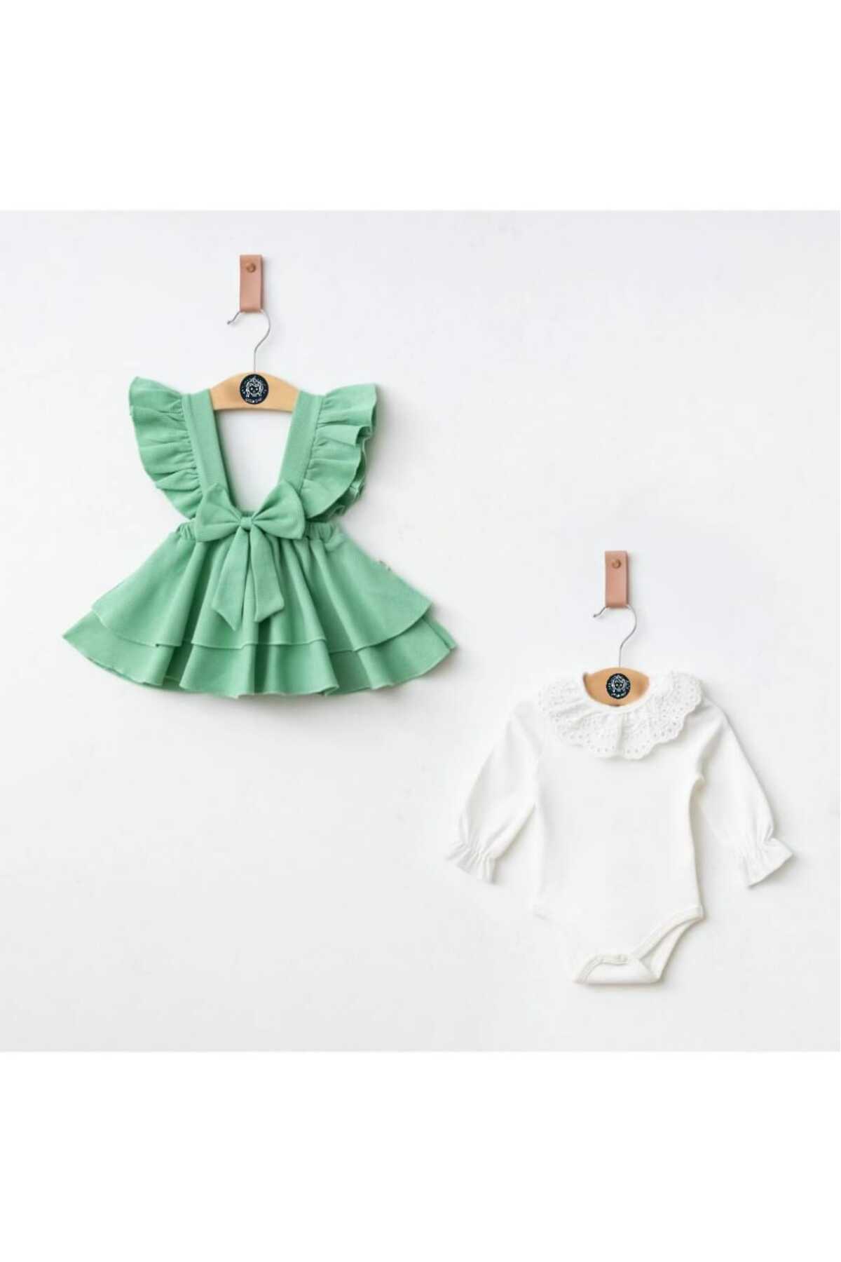 Little Baby Fiyonklu %100 Pamuklu Şık Jile Etek Elbise Dantelli Çıtçıtlı Body fotoğrafı 2 (önizleme)