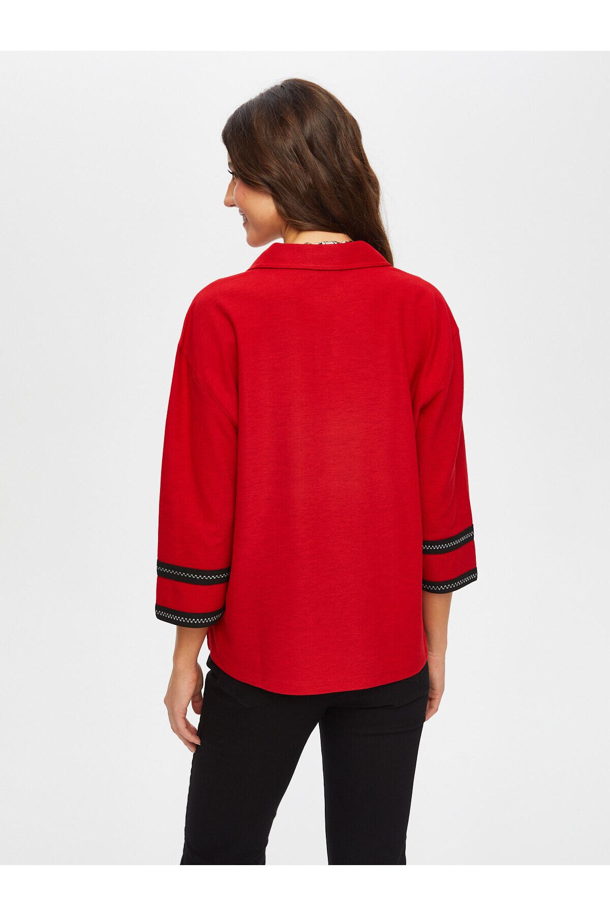 Faik Sönmez-Zigzag Striped Polo Neck Knitted Blouse 004 3