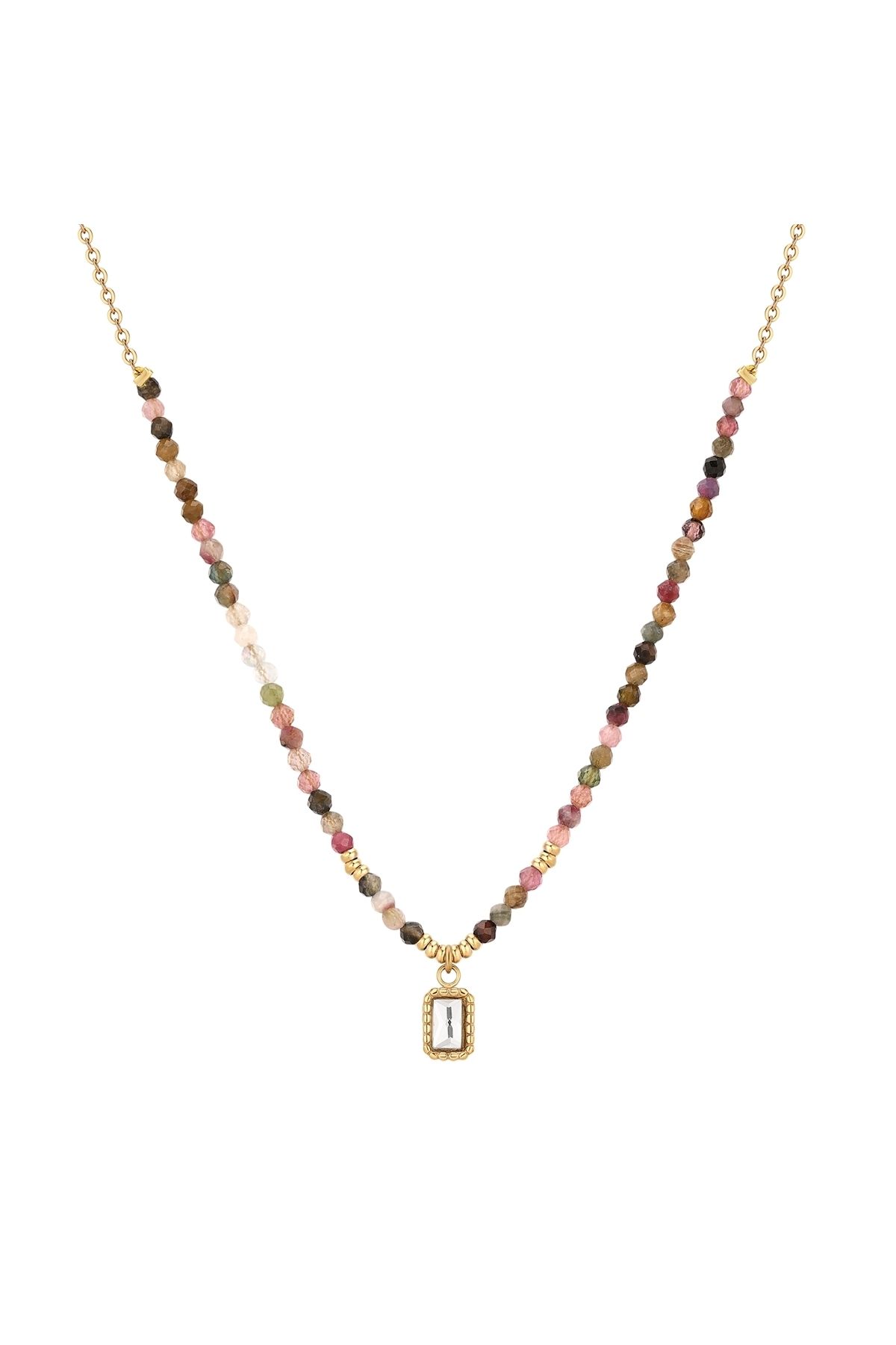 eastside-Edelstahlhalskette Kette Mit Anhänger Edelstahl Gelbgold Zirkonia Weiß Turmalin Multicolor 1