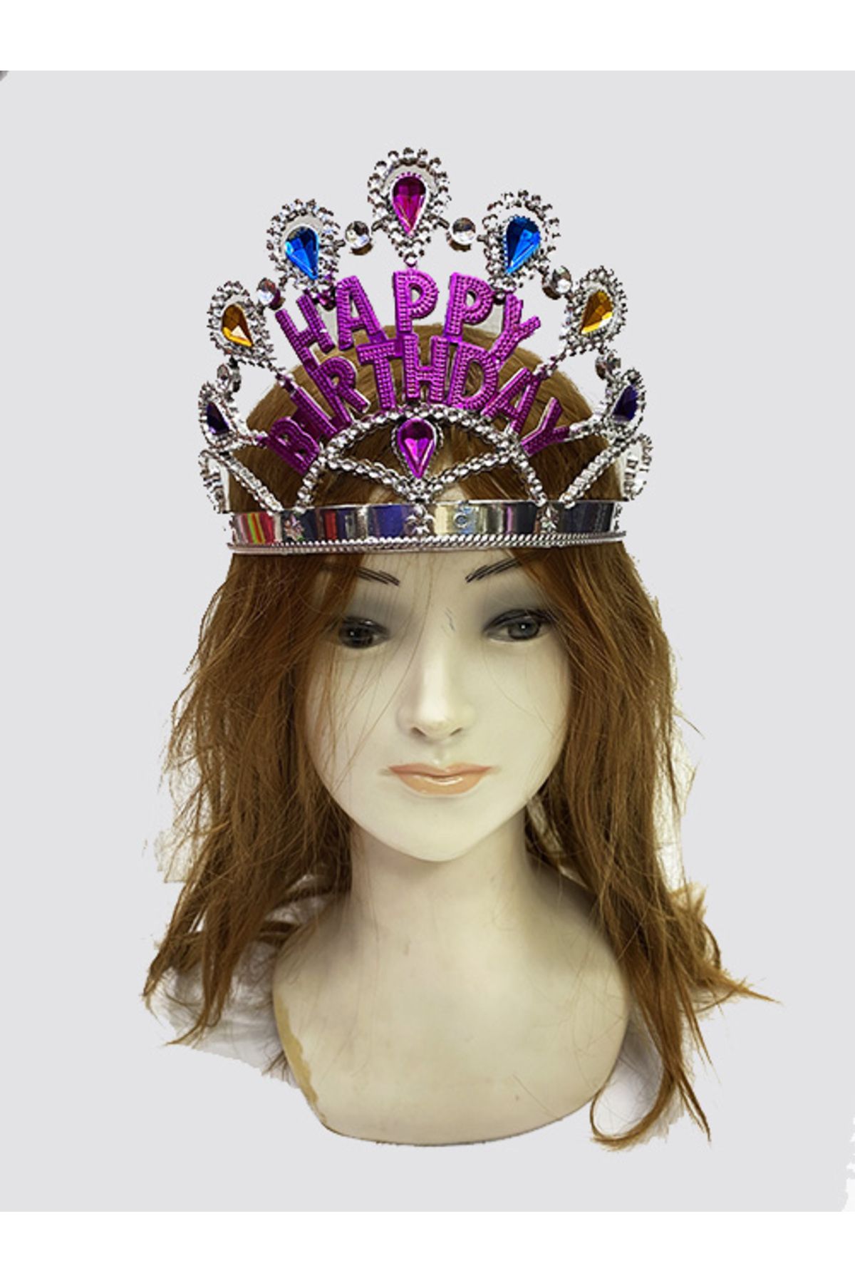 just cheap store Gümüş Renk Happy Birthday Yazılı Doğum Günü Tacı 60 cm