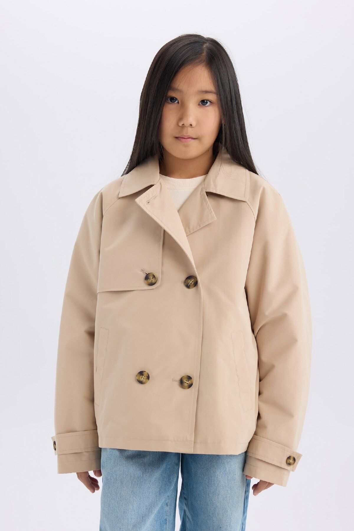 DeFacto-Regular Fit Buttoned Short Trench Coat D6938A825Sp 4