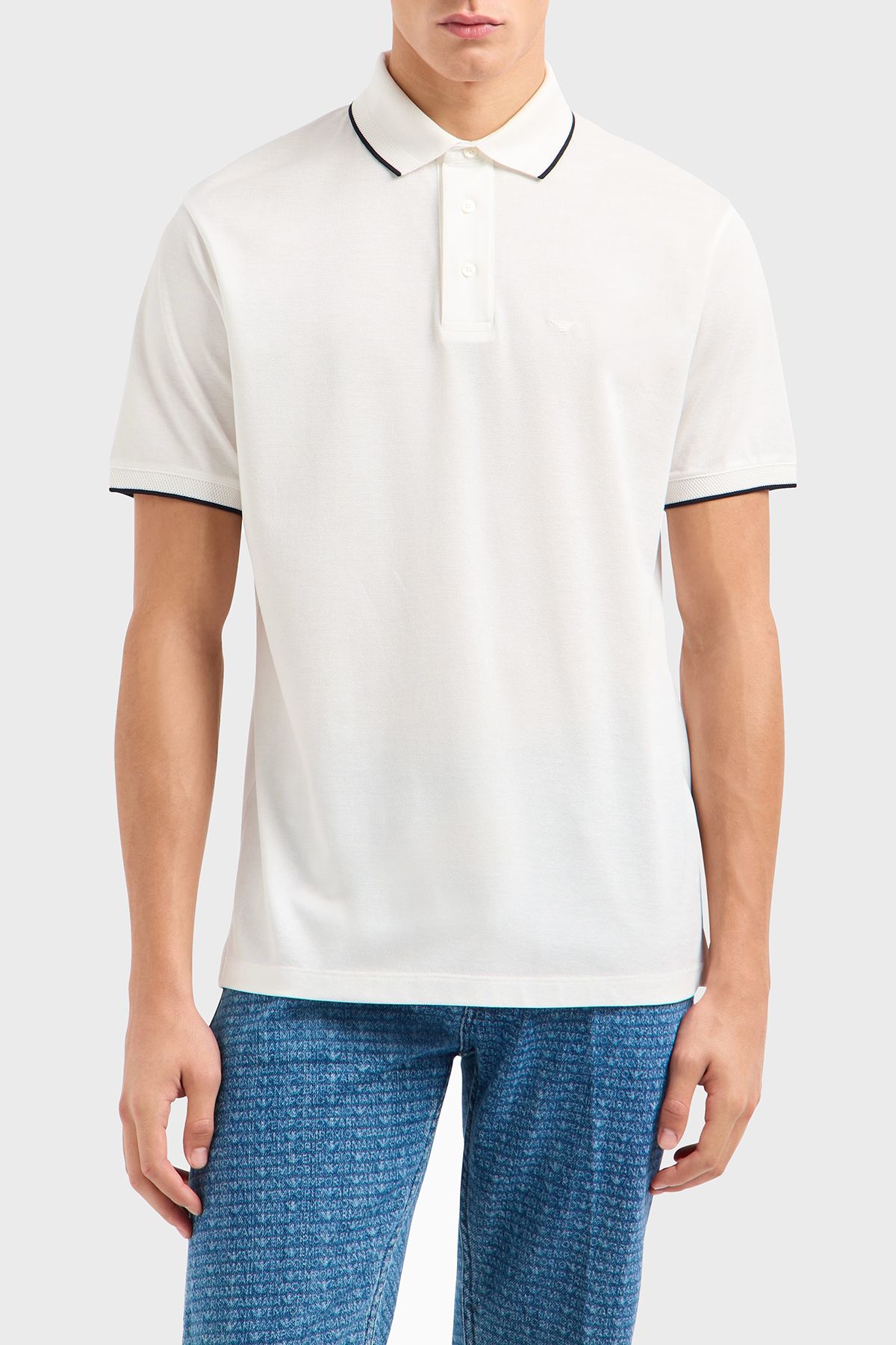 Emporio Armani Şeritli % 100 Pamuk Düğmeli Polo Yaka T Shirt Erkek POLO YAKA T SHİRT EM000858 AF1295