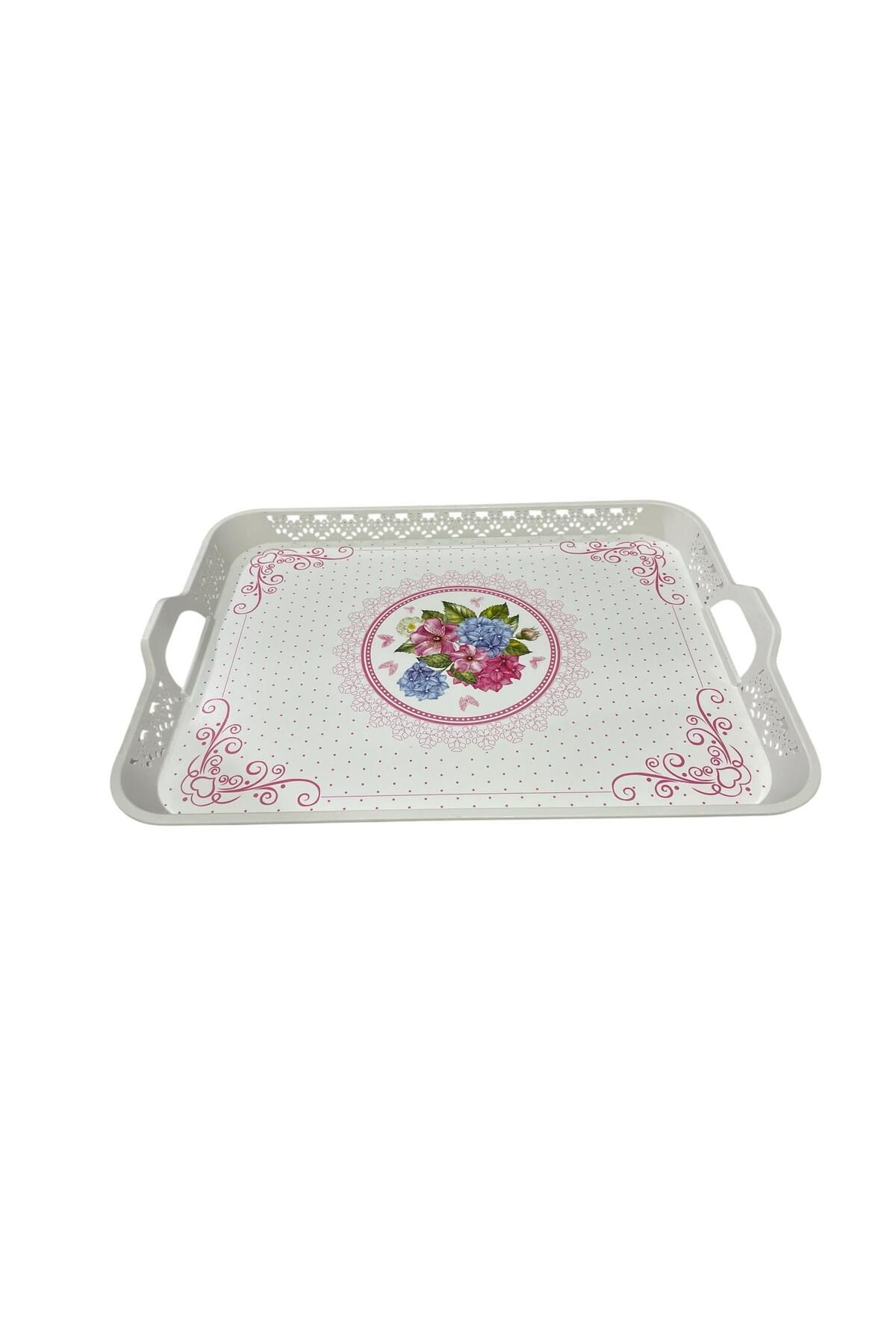 CENGİZ ÇEYİZ Zucci Plastik Dikdörtgen Dekorlu Oya Tepsi 50x37 cm  KU-182