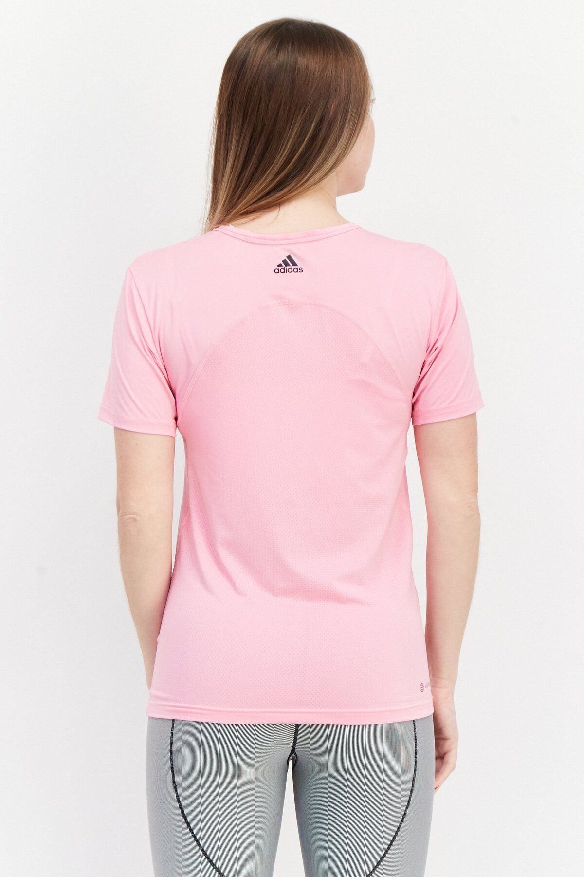 adidas-Women Sport Fit Crew Neck Short Sleeve Training Top, Pink 4