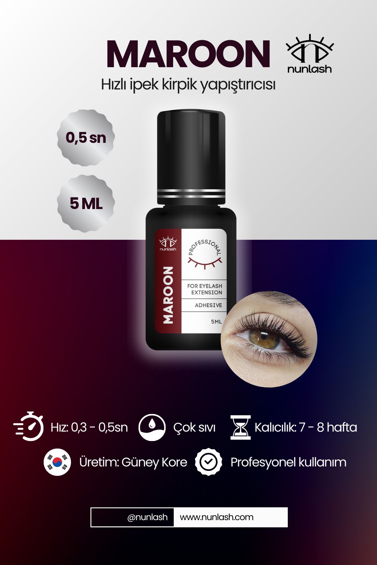 nunlash MAROON PROFESSİONAL İpek Kirpik Yapıştırıcısı 5ml