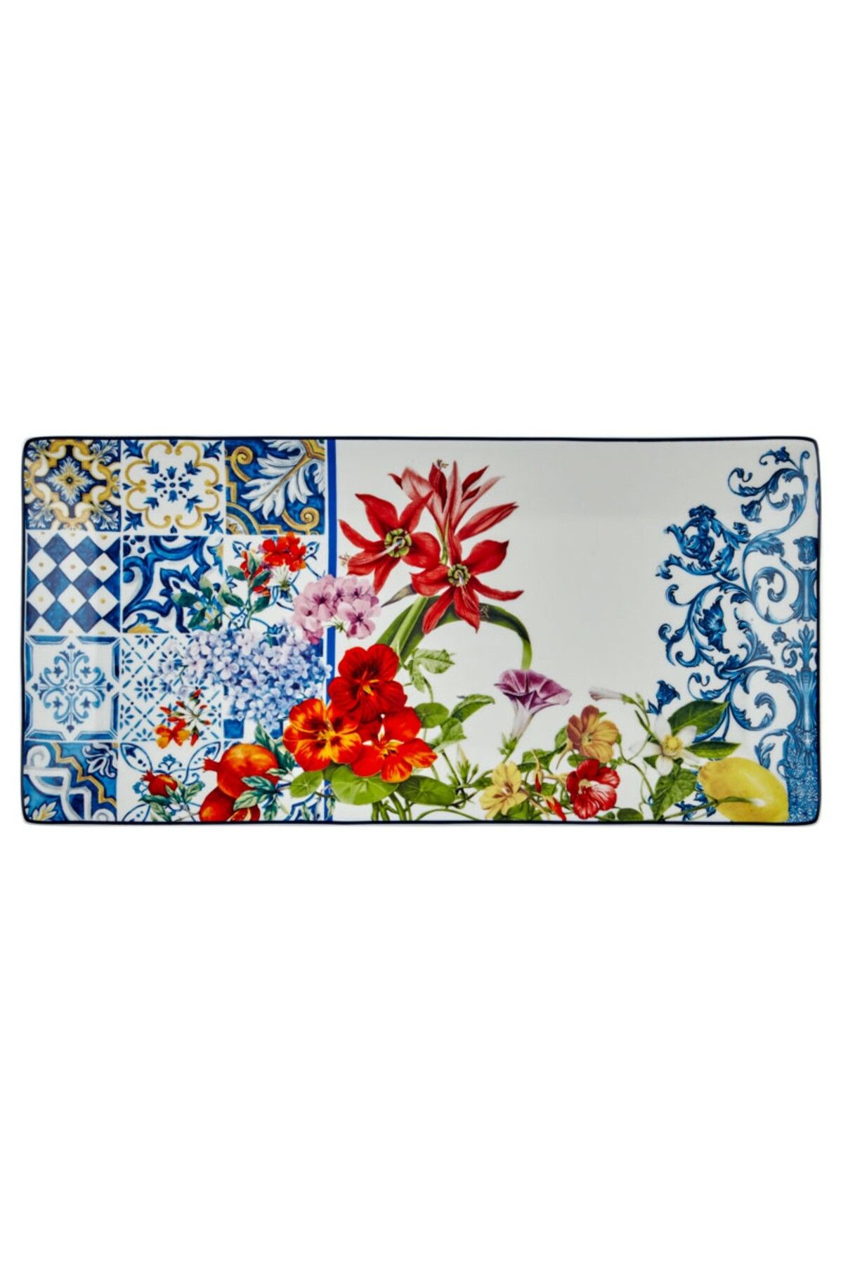 esdekor Italy Garden 2'li Büyük Dikdörtgen Tabak 30x15cm Porselen