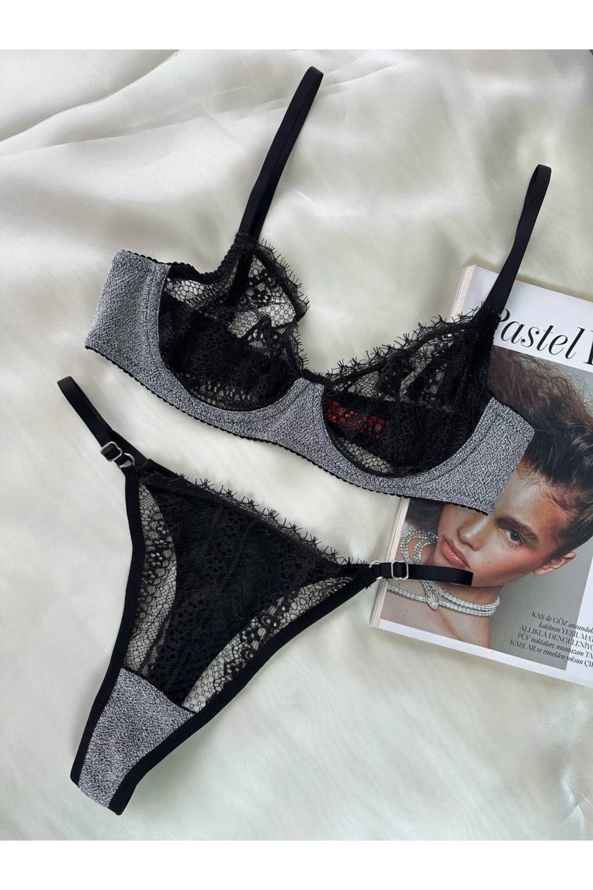 arona lingerie Gri Simli Bralet Takım