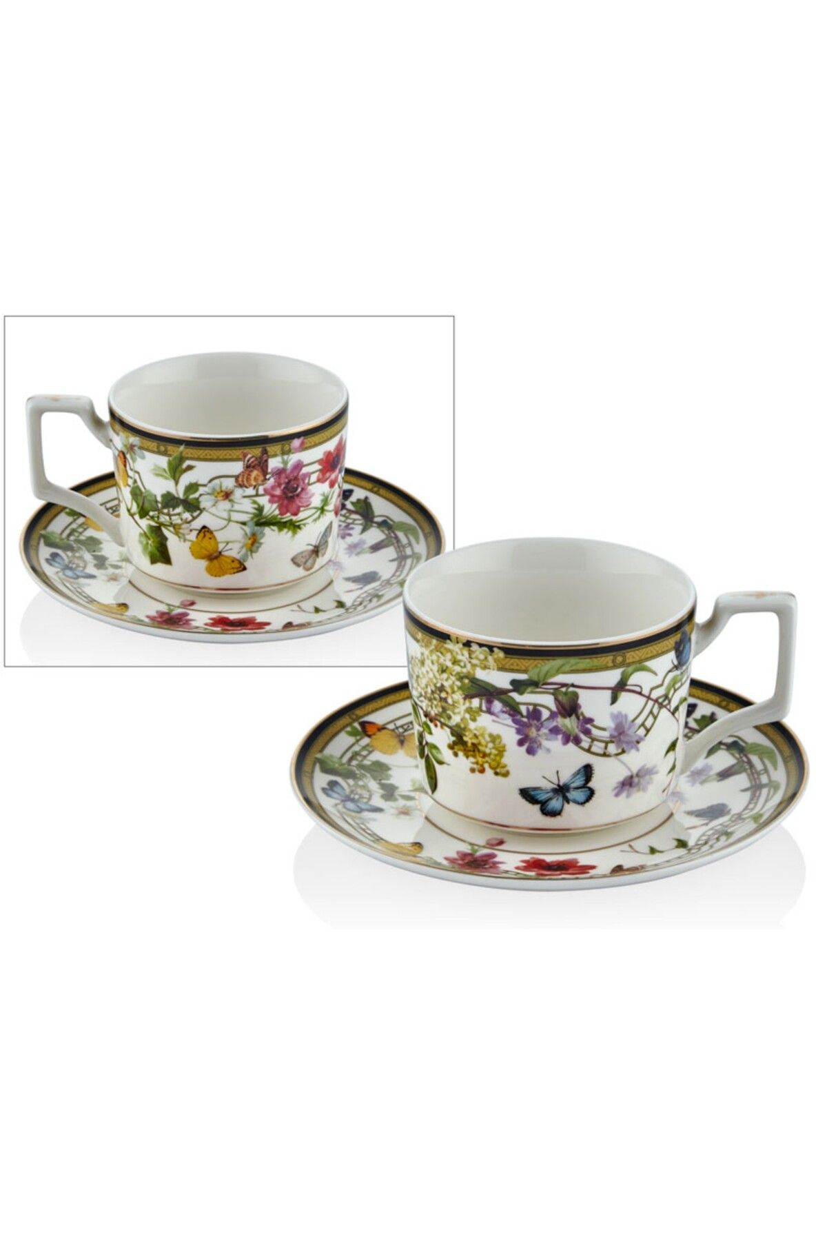 esdekor Muse Garden 2'li Çay Fincan Set 15x6,5cm Porselen Kelebek